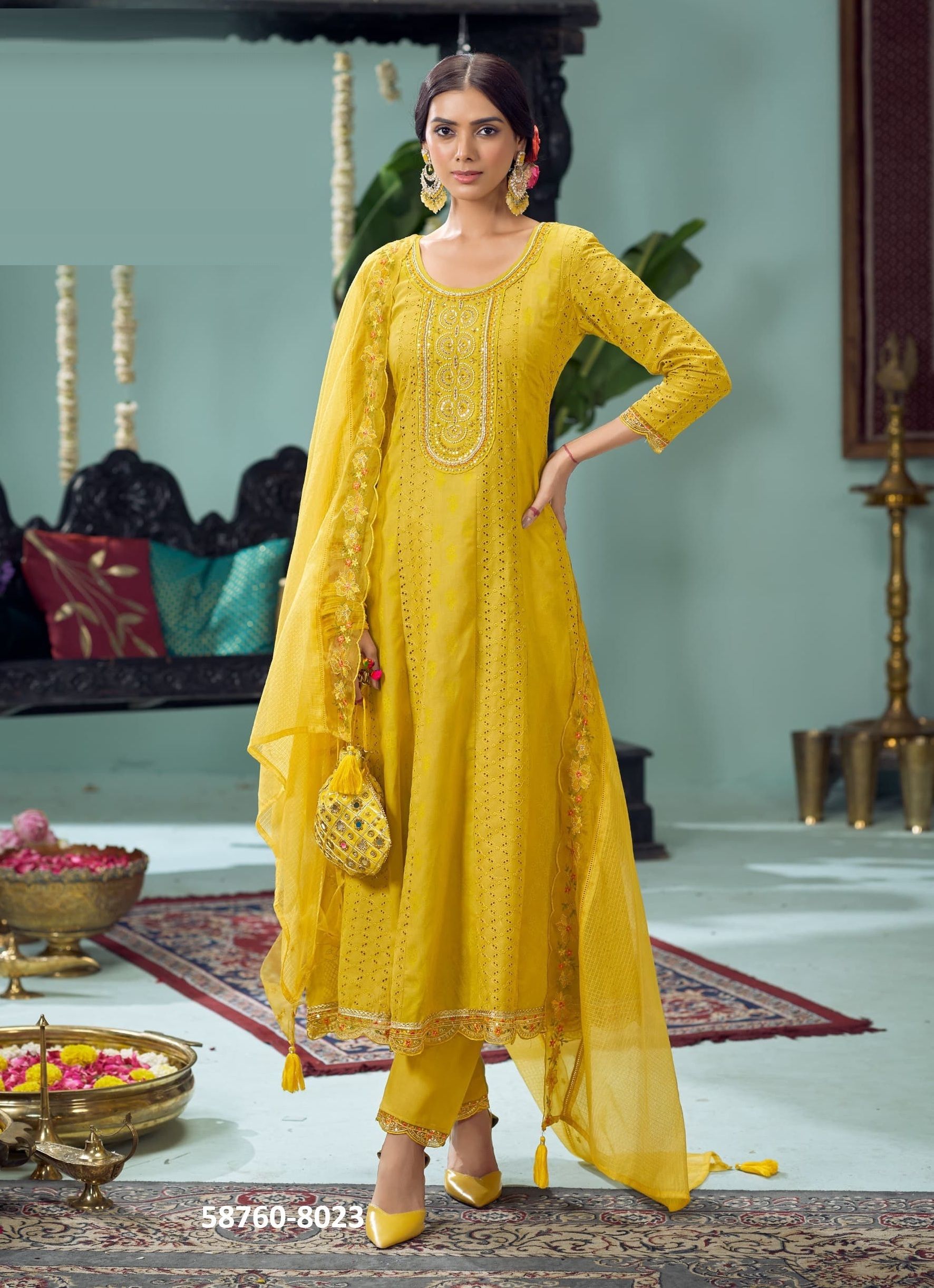 KESAR - Catalog # 58760 (Set of 4 Readymade Salwar Suits) by Brand RANGOON