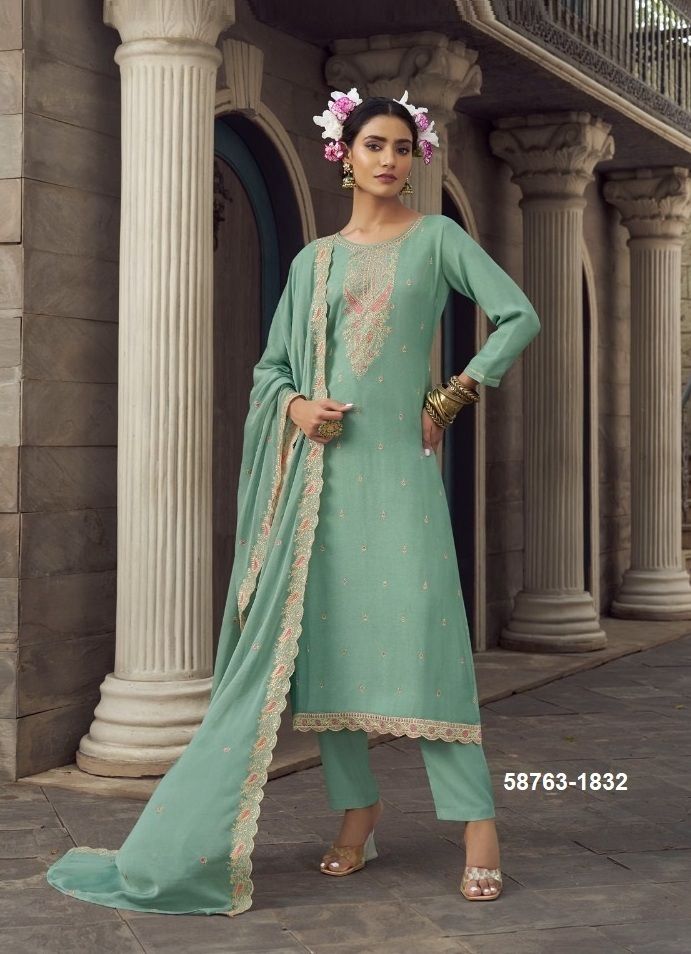SWARNIKA - Catalog # 58763 (Set of 4 Semi-Stitched / Un-Stitched Suits) by Brand KALARANG