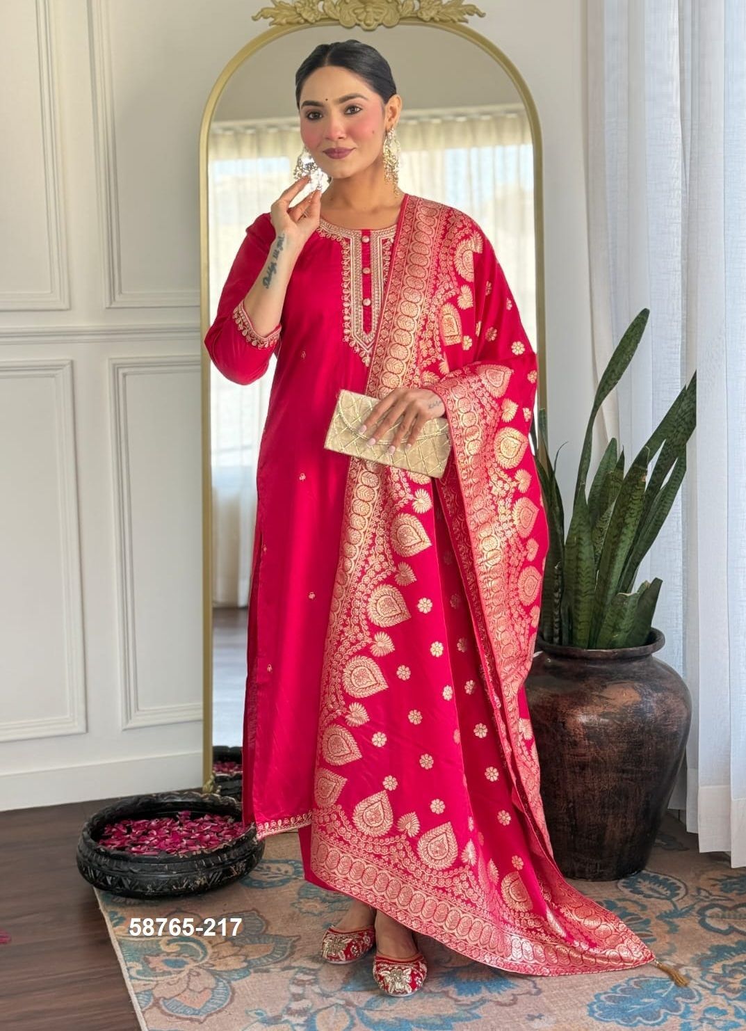 CHANDERI SERIES 216-217 - Catalog # 58765 (Set of 2 Readymade Salwar Suits) by Brand DESI MUSE