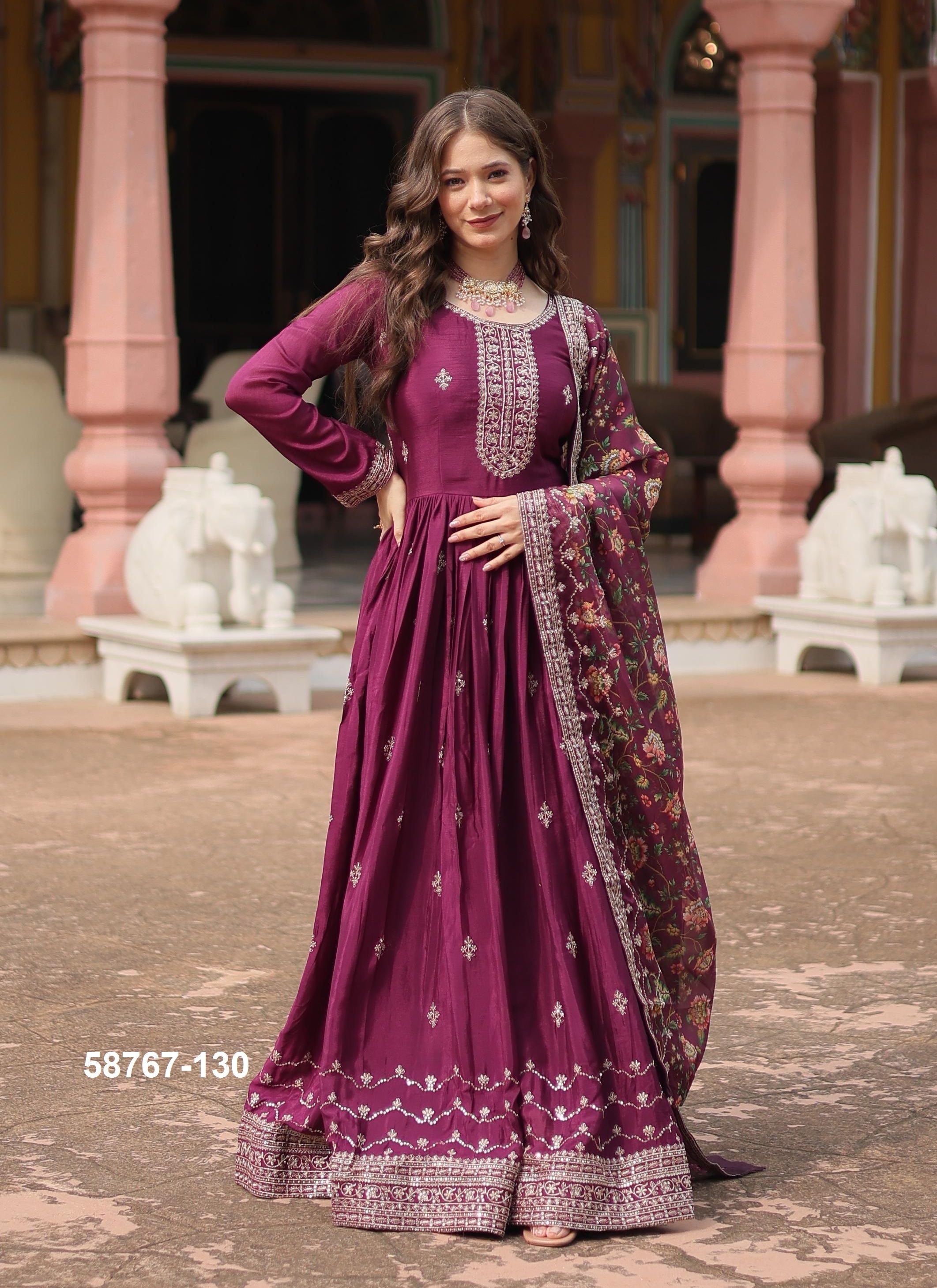 CHINON PRINTS - Catalog # 58767 (Set of 3 Readymade Gowns) by Brand DESI MUSE