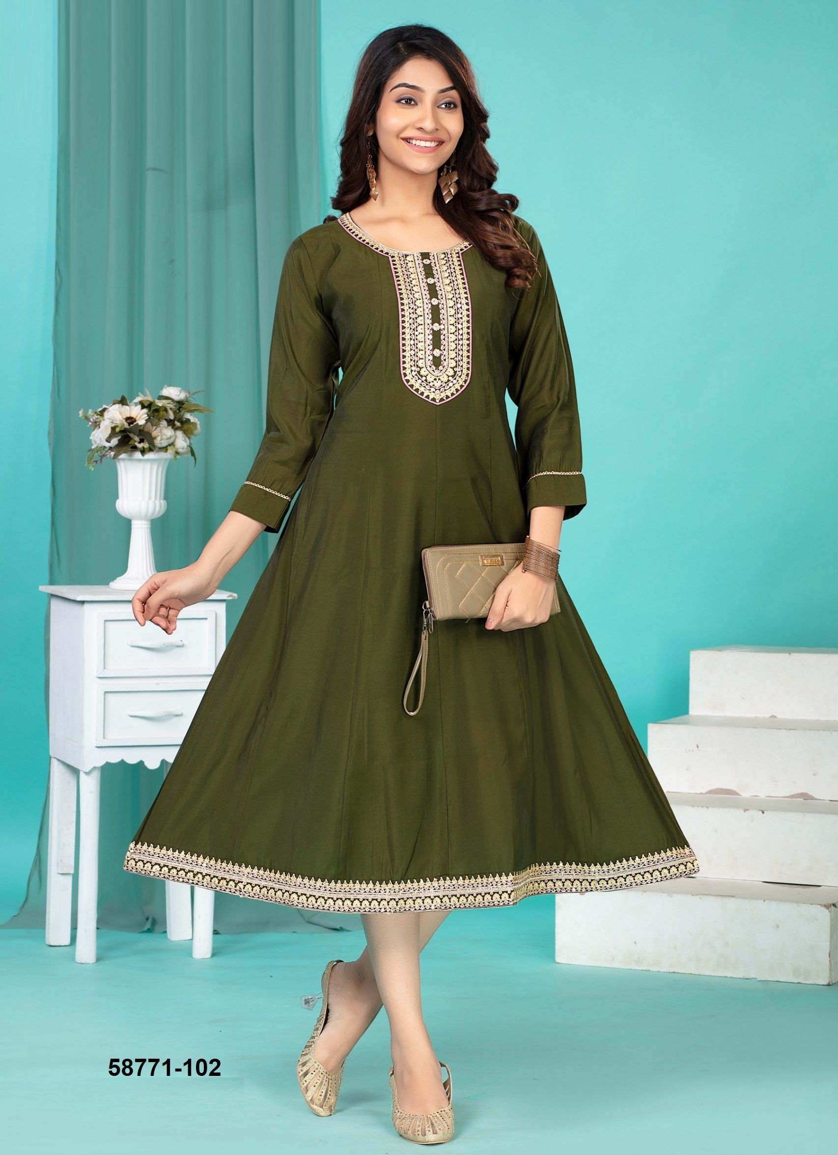 FATIMA - Catalog # 58771 (Set of 6 Readymade Women's Kurtis / Tops) by Brand DEE CEE