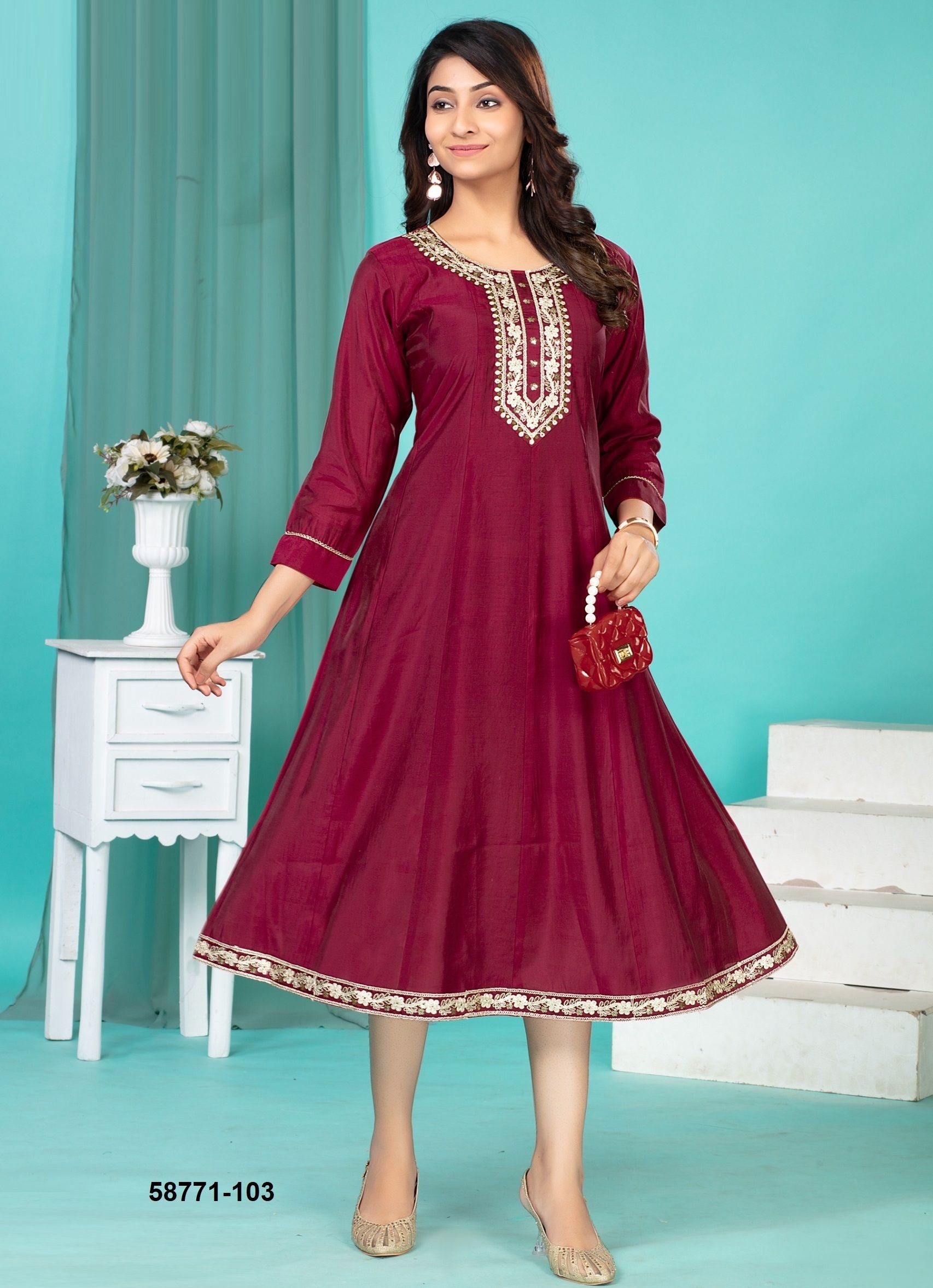 FATIMA - Catalog # 58771 (Set of 6 Readymade Women's Kurtis / Tops) by Brand DEE CEE