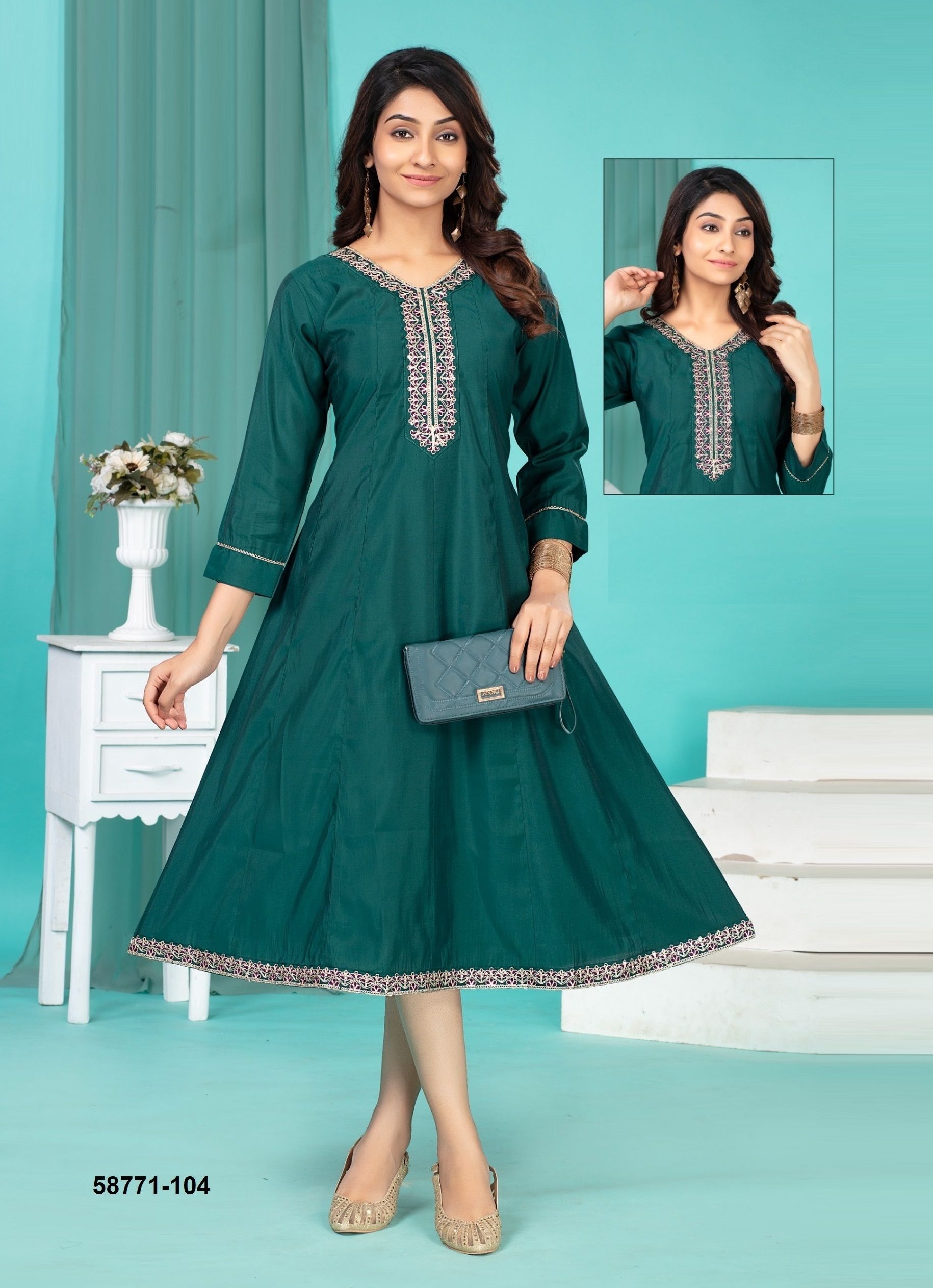 FATIMA - Catalog # 58771 (Set of 6 Readymade Women's Kurtis / Tops) by Brand DEE CEE