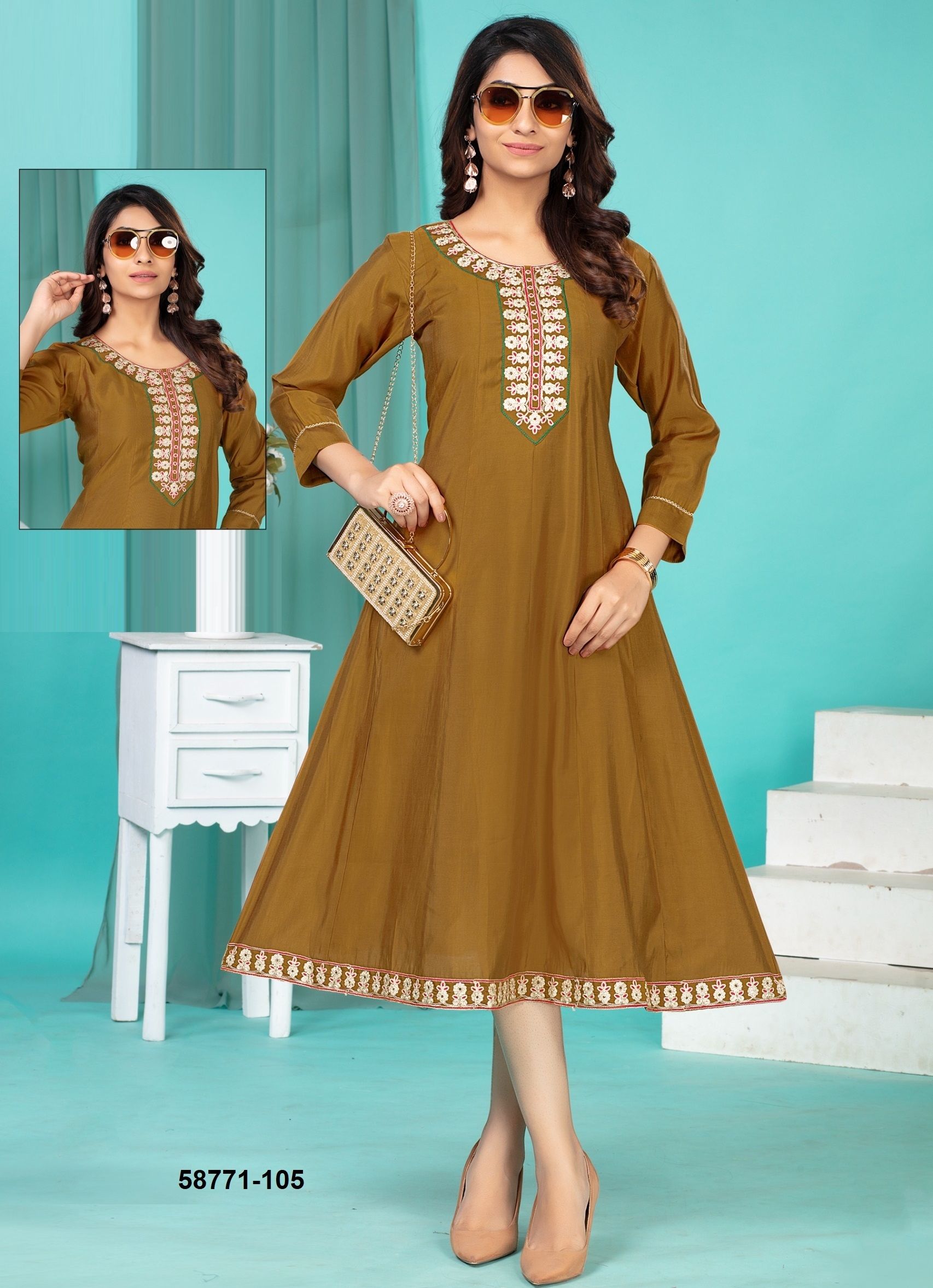 FATIMA - Catalog # 58771 (Set of 6 Readymade Women's Kurtis / Tops) by Brand DEE CEE