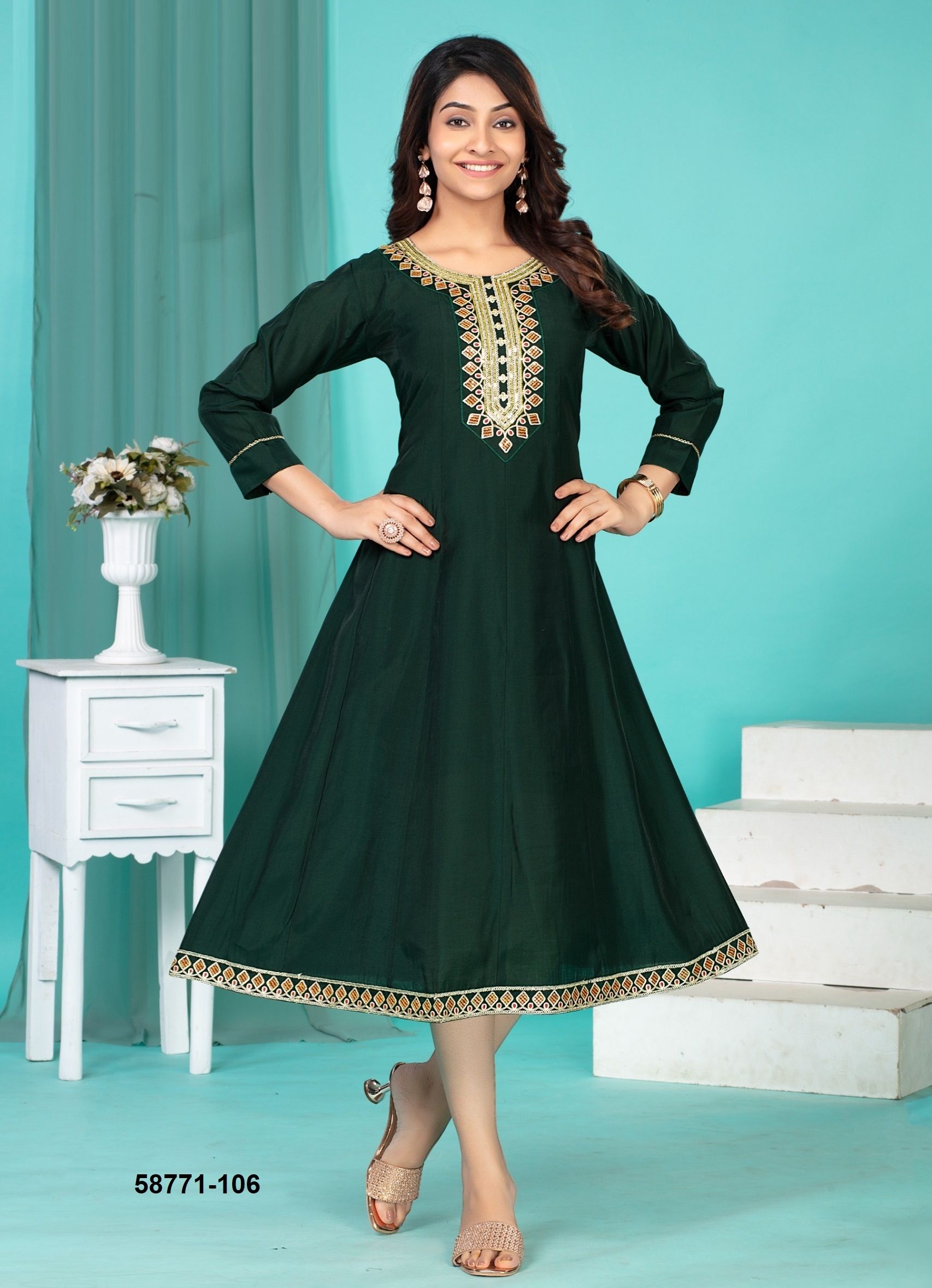 FATIMA - Catalog # 58771 (Set of 6 Readymade Women's Kurtis / Tops) by Brand DEE CEE