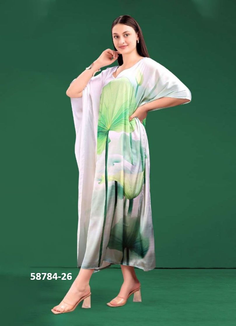 SATIN BREEZE KAFTAN 4 - Catalog # 58784 (Set of 8 Kaftans / Ponchos) by Brand DESI MUSE