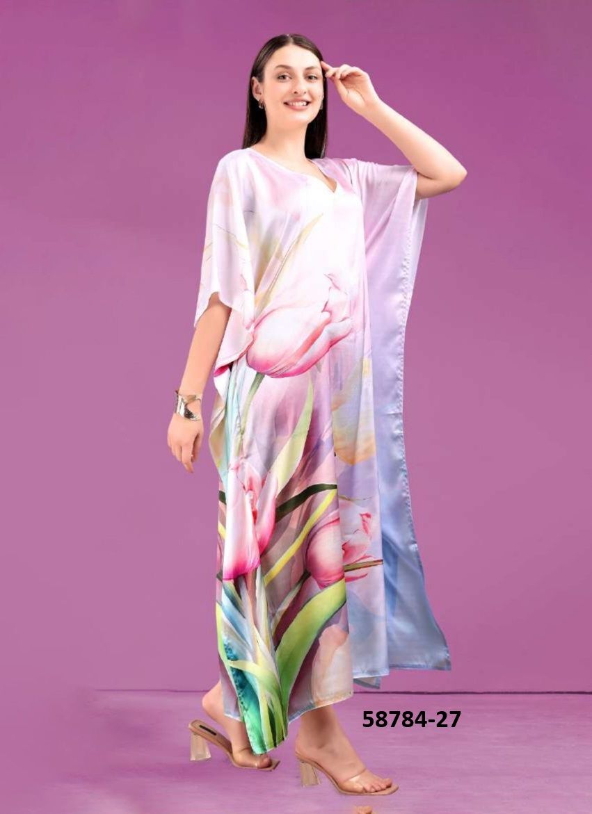 SATIN BREEZE KAFTAN 4 - Catalog # 58784 (Set of 8 Kaftans / Ponchos) by Brand DESI MUSE
