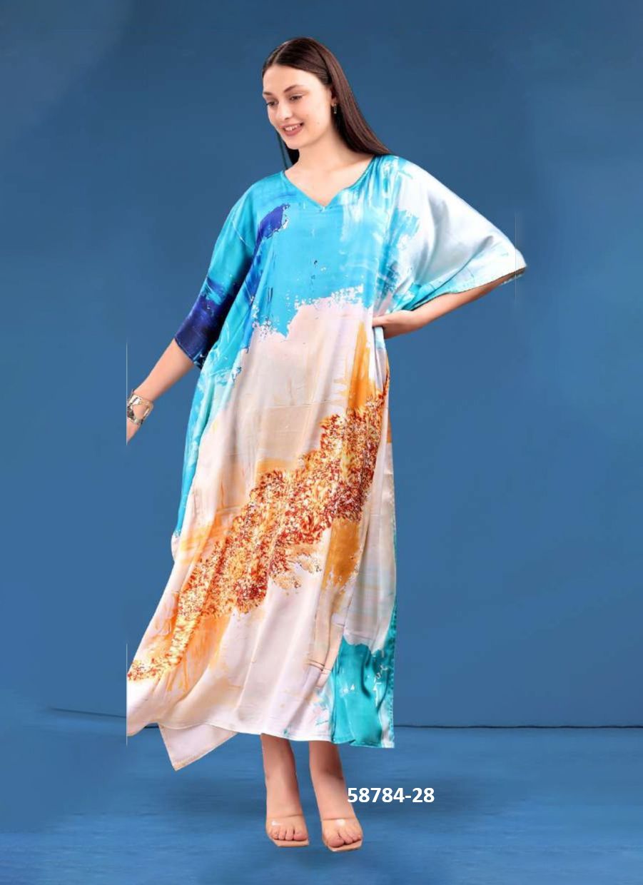 SATIN BREEZE KAFTAN 4 - Catalog # 58784 (Set of 8 Kaftans / Ponchos) by Brand DESI MUSE