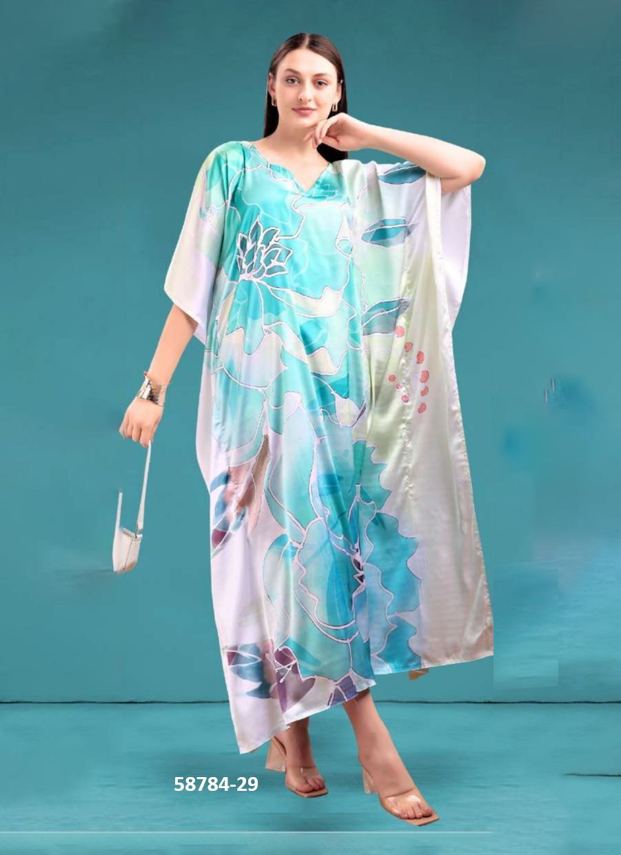 SATIN BREEZE KAFTAN 4 - Catalog # 58784 (Set of 8 Kaftans / Ponchos) by Brand DESI MUSE