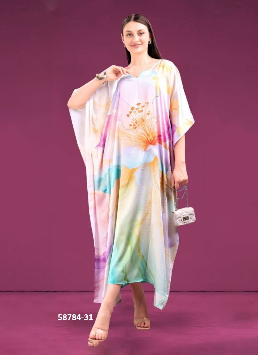 SATIN BREEZE KAFTAN 4 - Catalog # 58784 (Set of 8 Kaftans / Ponchos) by Brand DESI MUSE