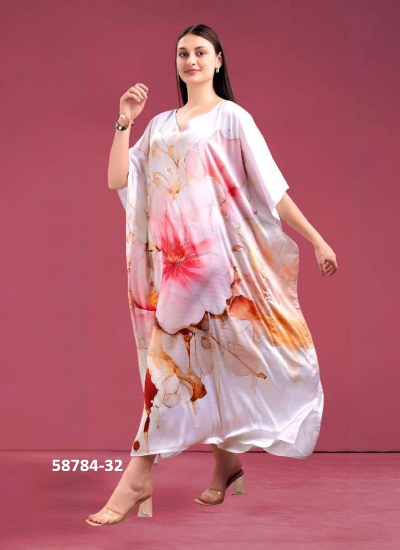 SATIN BREEZE KAFTAN 4 - Catalog # 58784 (Set of 8 Kaftans / Ponchos) by Brand DESI MUSE