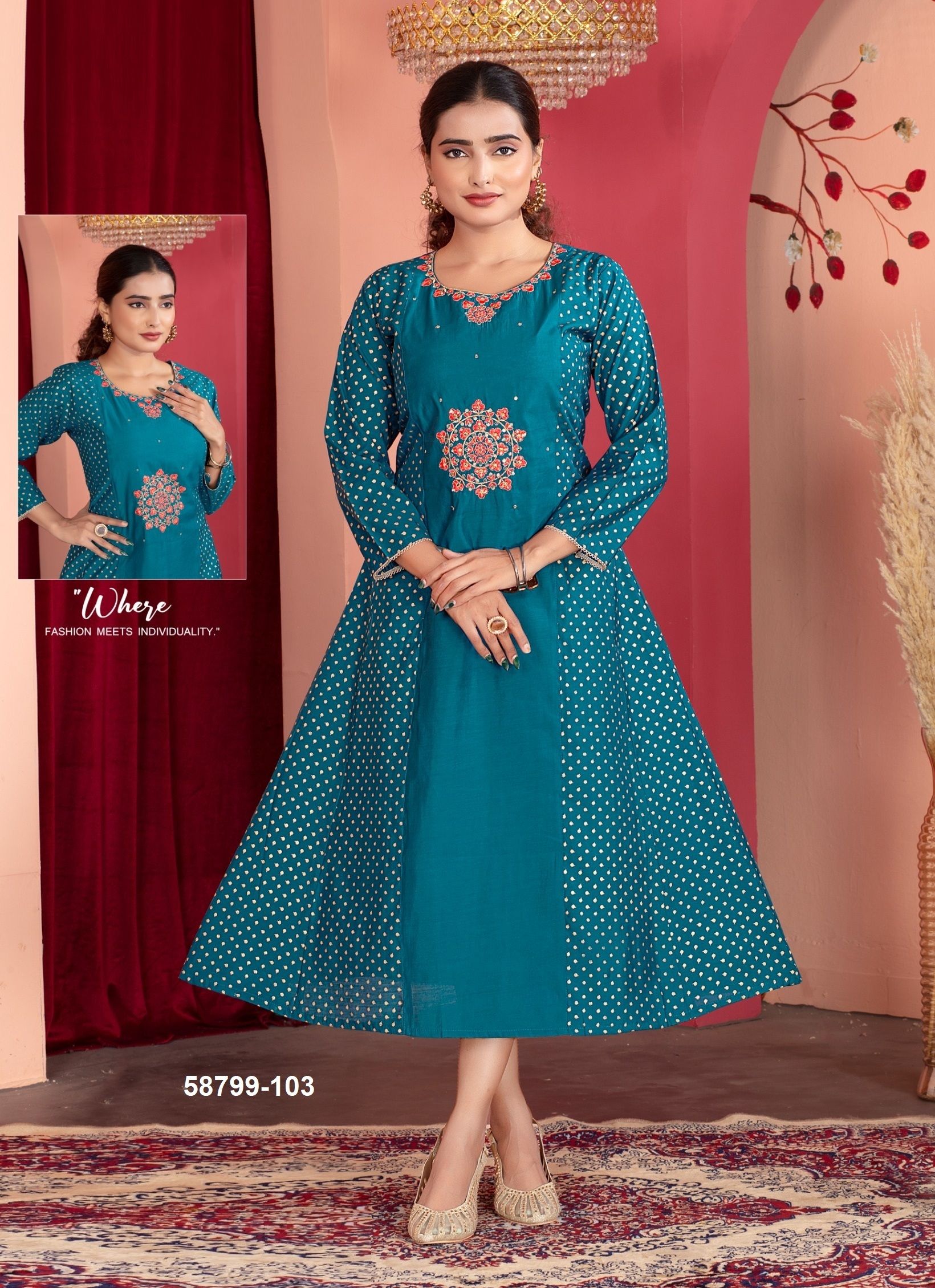 FREYA - Catalog # 58799 (Set of 6 Readymade Women's Kurtis / Tops) by Brand DEE CEE