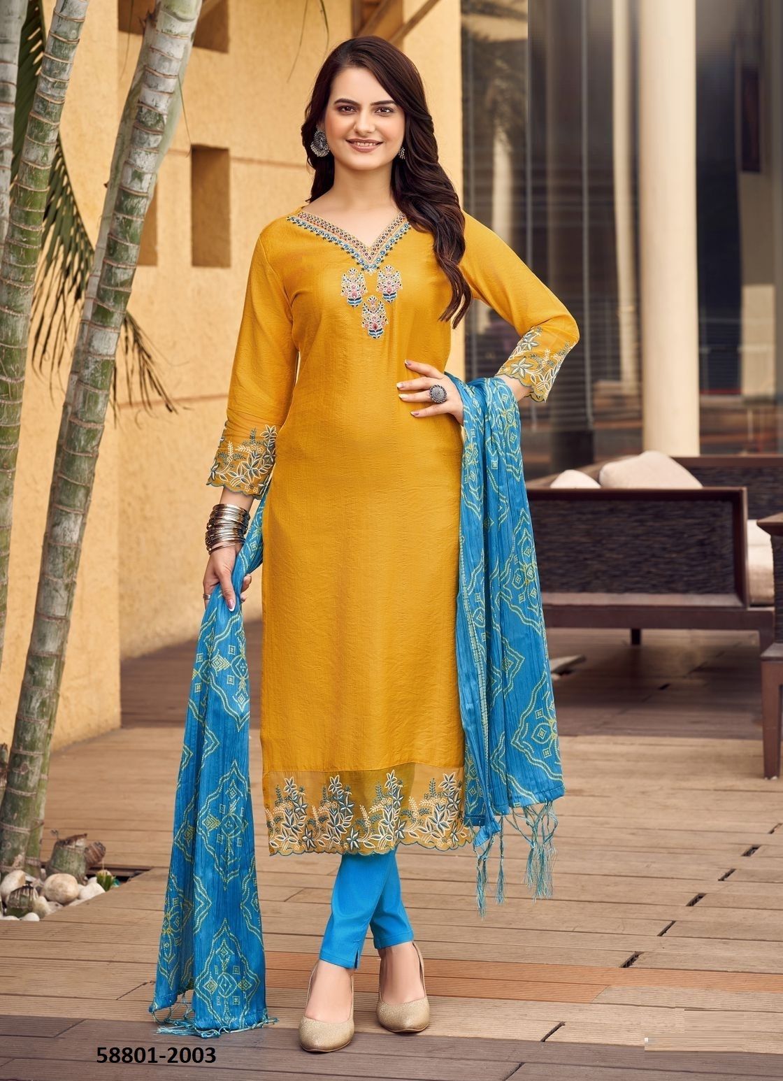 SAGAAI - Catalog # 58801 (Set of 6 Readymade Salwar Suits) by Brand WOOGLEE FASHIONS