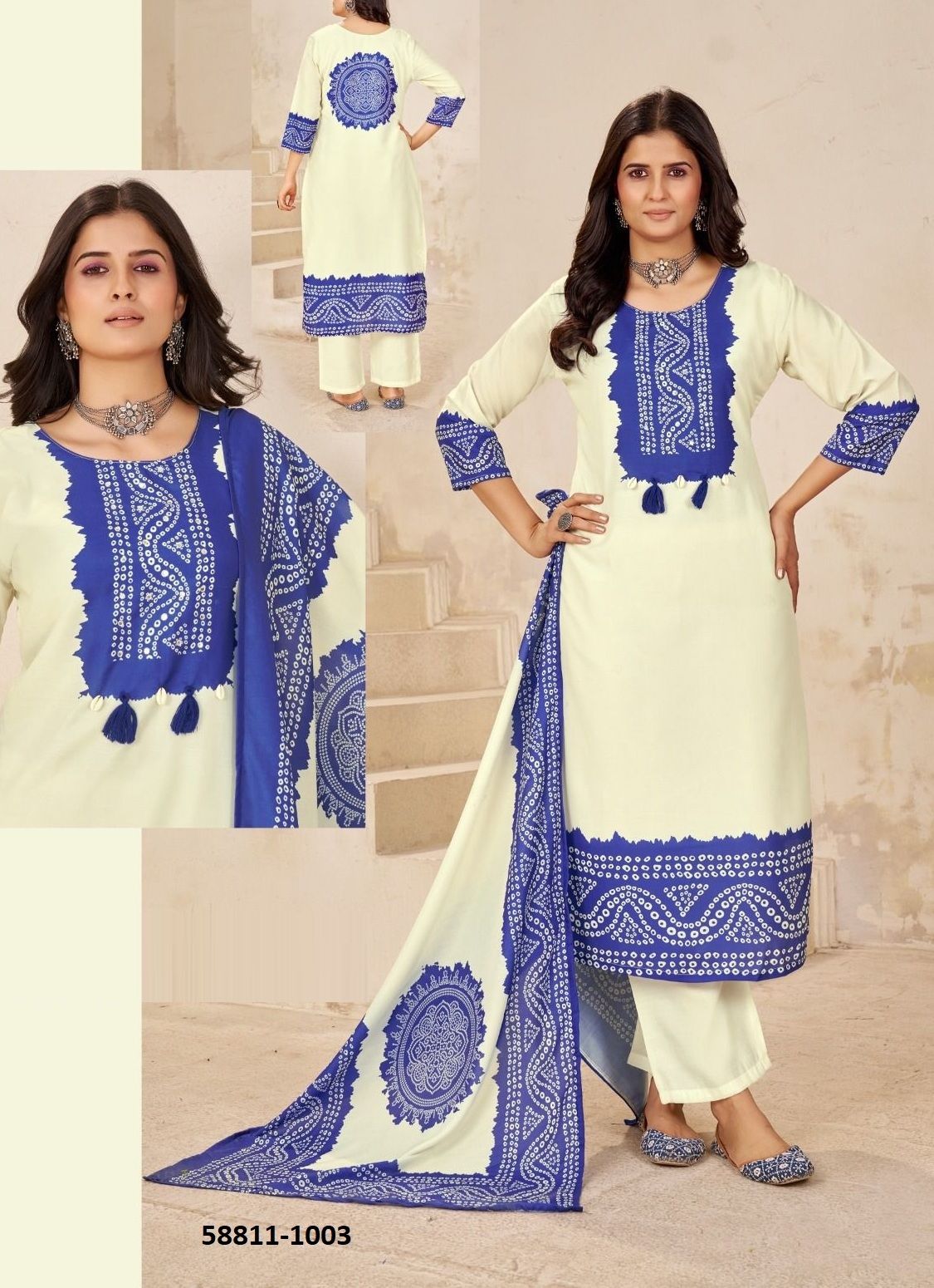 BANDHANI LOOK - Catalog # 58811 (Set of 4 Readymade Salwar Suits) by Brand BLUE HILLS