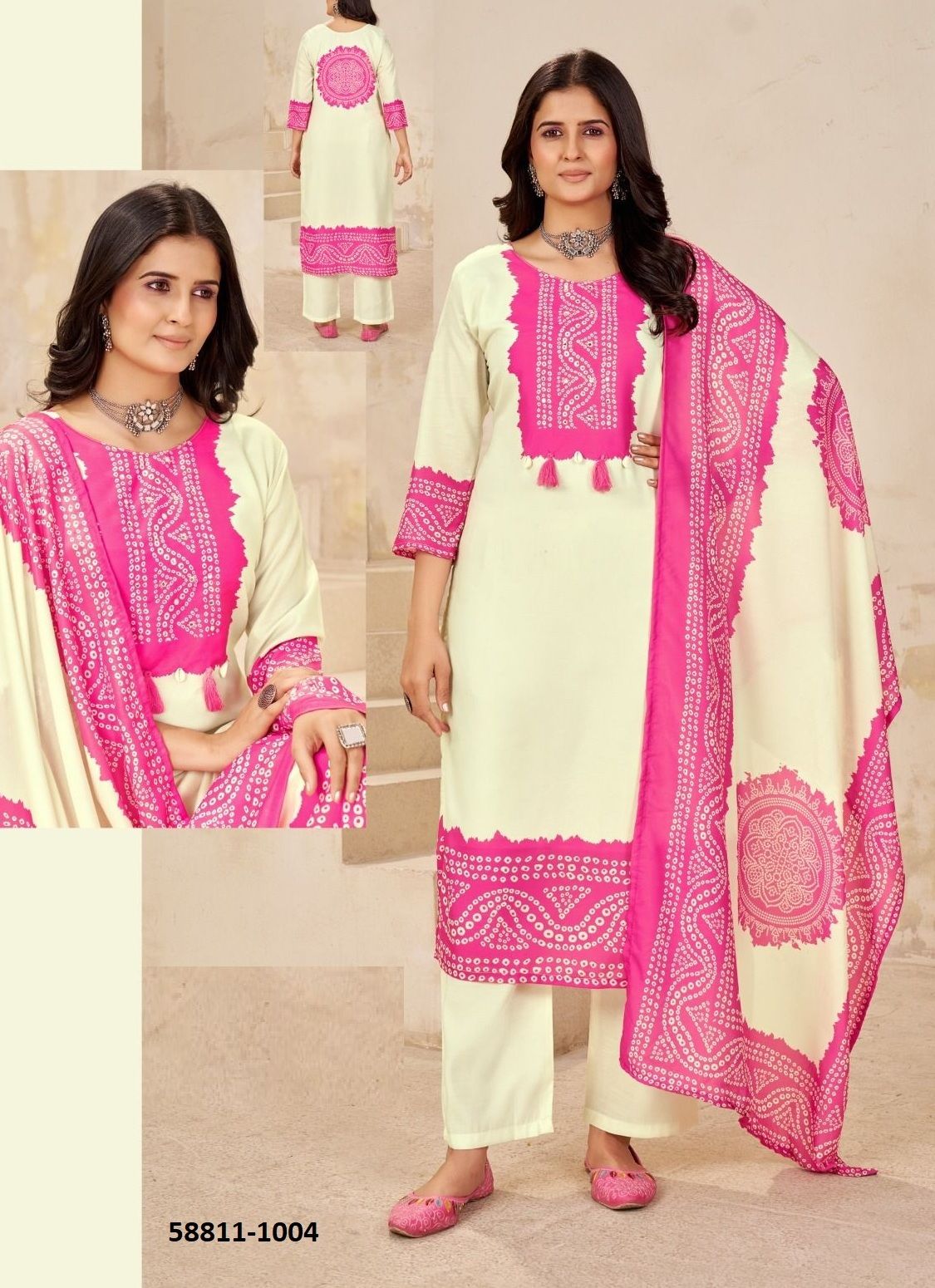 BANDHANI LOOK - Catalog # 58811 (Set of 4 Readymade Salwar Suits) by Brand BLUE HILLS