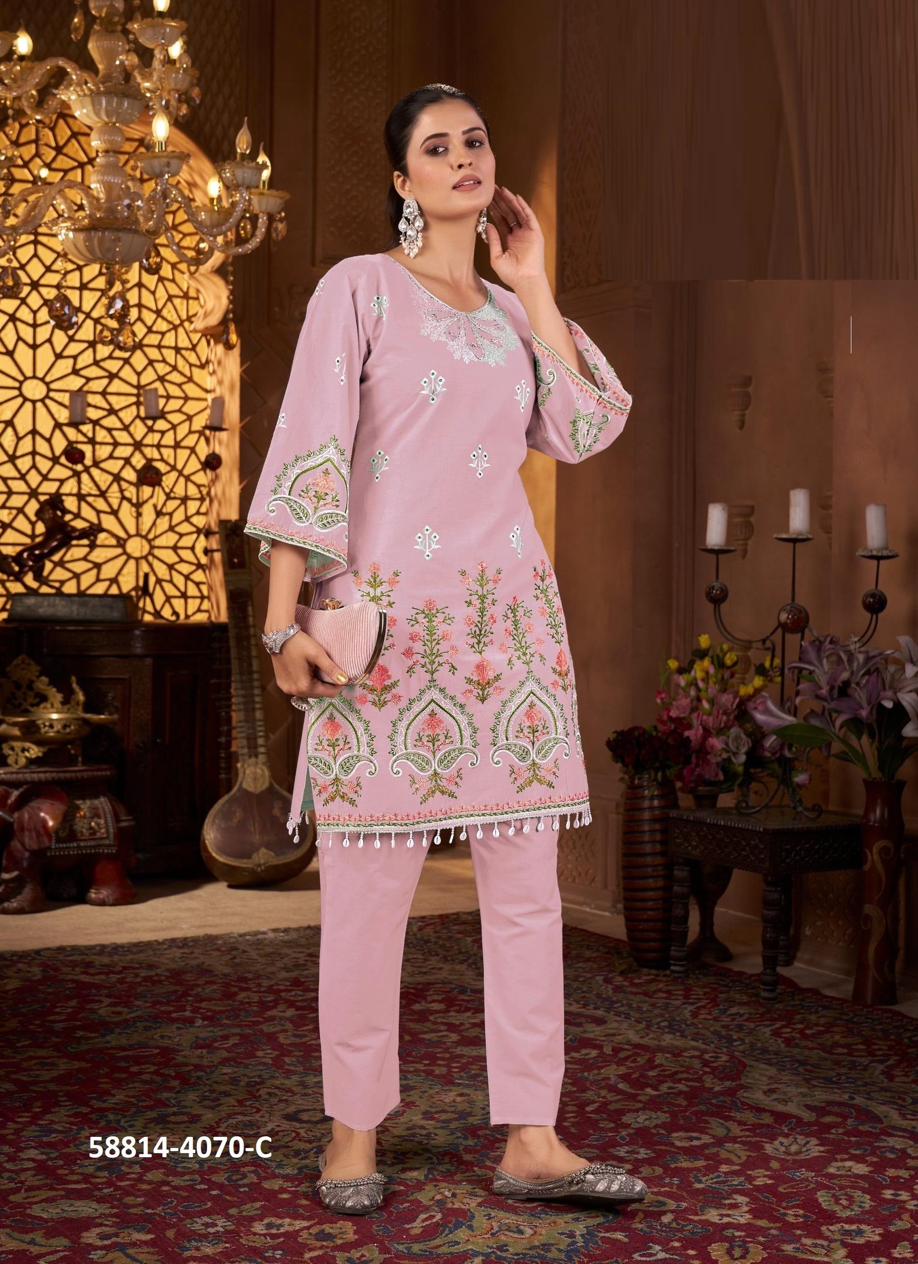 KAAVYA CO-ORD SETS - Catalog # 58814 (Set of 4 SIZE-SETS [Tops With Bottoms]) by Brand AFSANA