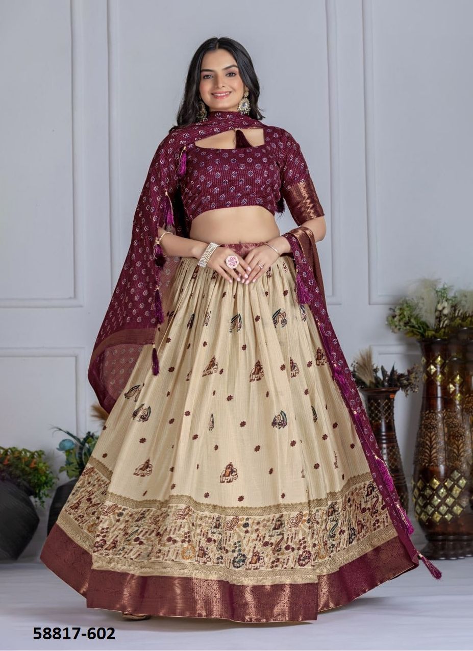 ROYAL THREADS - Catalog # 58817 (Set of 5 Semi-Stitched Lehengas) by Brand DESI MUSE