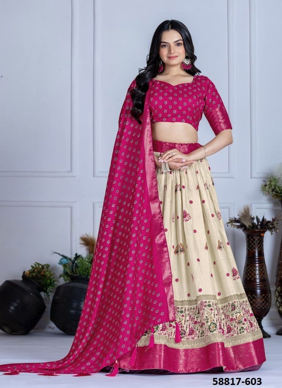ROYAL THREADS - Catalog # 58817 (Set of 5 Semi-Stitched Lehengas) by Brand DESI MUSE