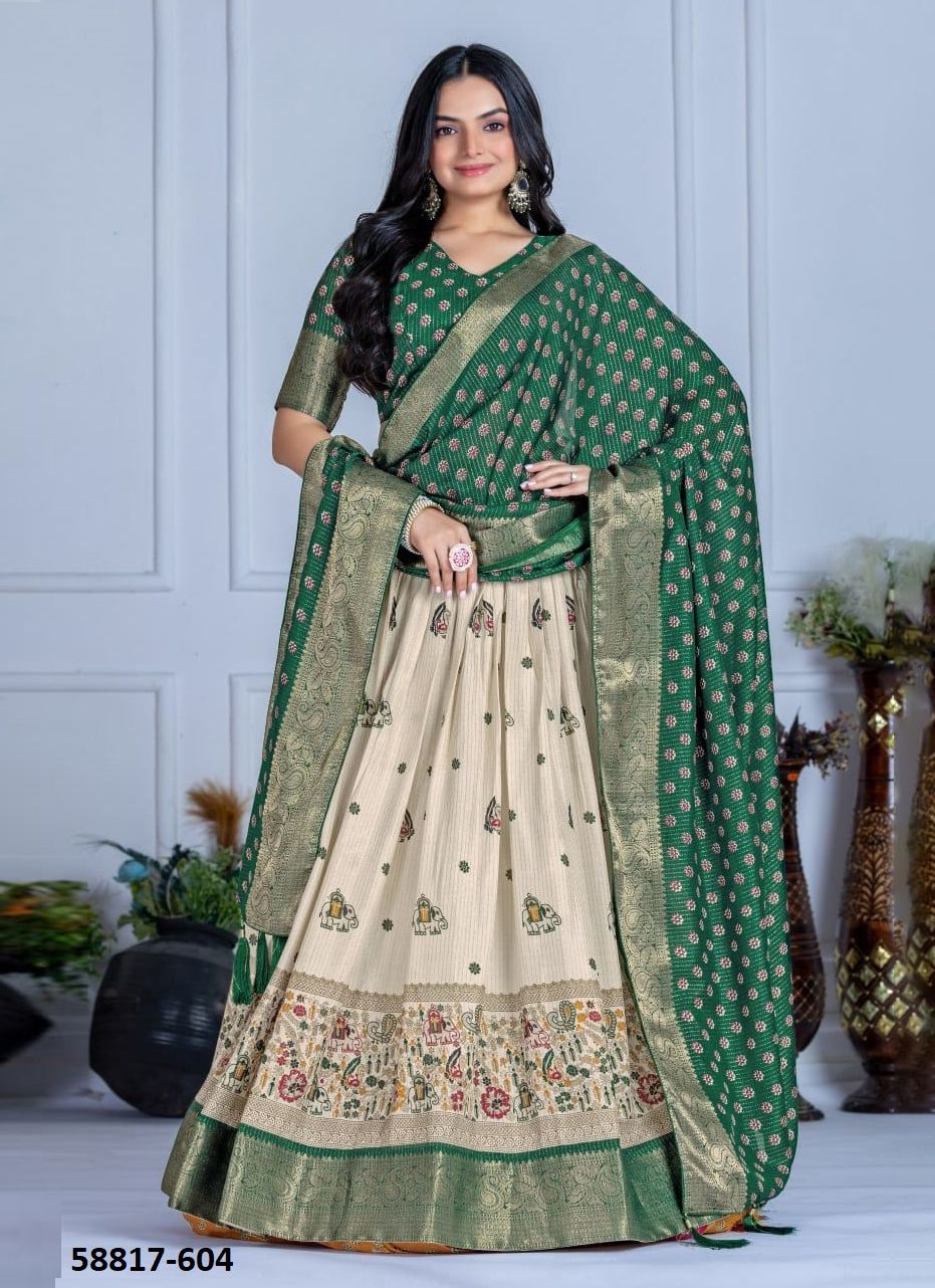 ROYAL THREADS - Catalog # 58817 (Set of 5 Semi-Stitched Lehengas) by Brand DESI MUSE