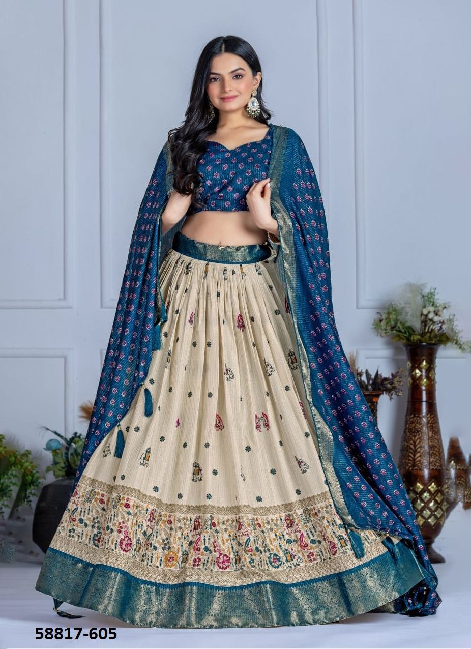 ROYAL THREADS - Catalog # 58817 (Set of 5 Semi-Stitched Lehengas) by Brand DESI MUSE