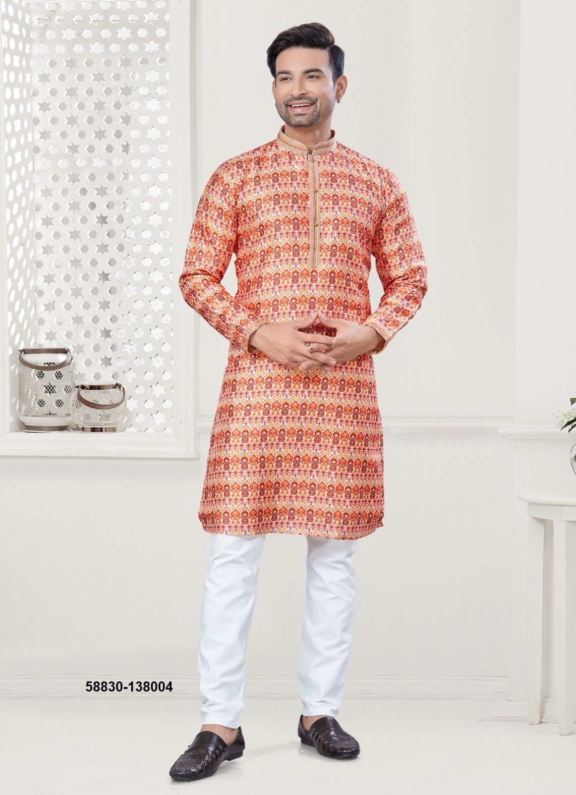 WEDDING COLLECTION 138 - Catalog # 58830 (Set of 8 Men's Ethnic Wear) by Brand DESI MUSE