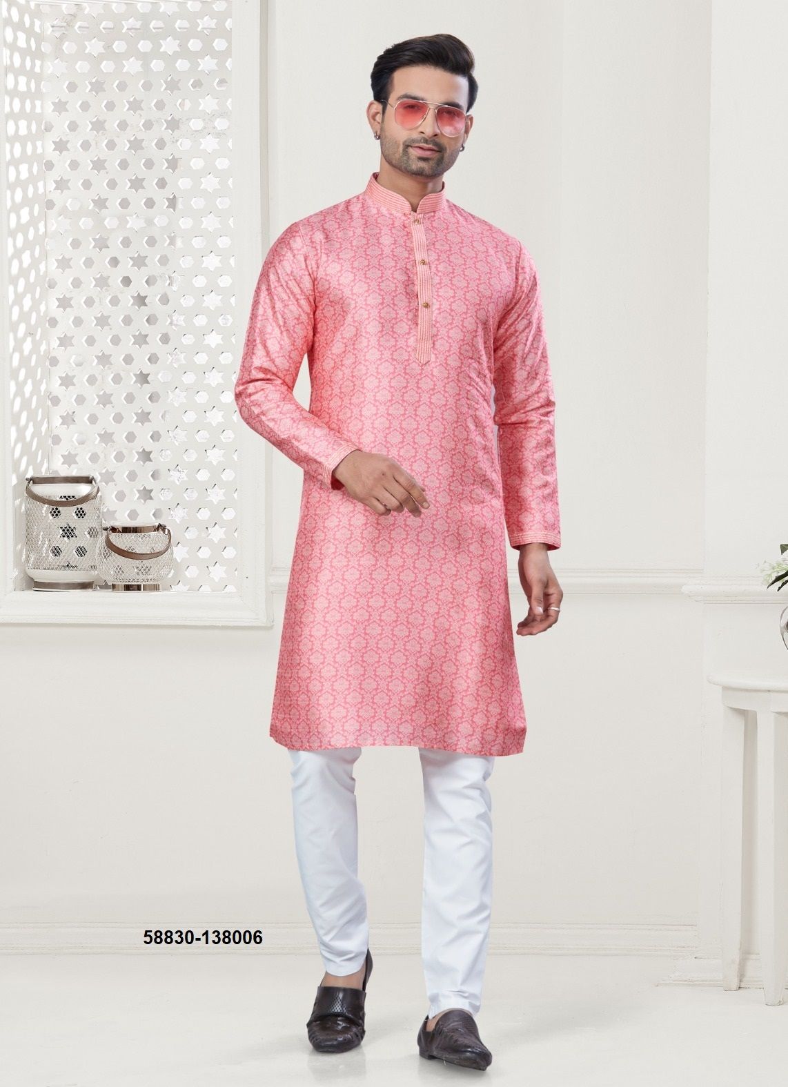 WEDDING COLLECTION 138 - Catalog # 58830 (Set of 8 Men's Ethnic Wear) by Brand DESI MUSE