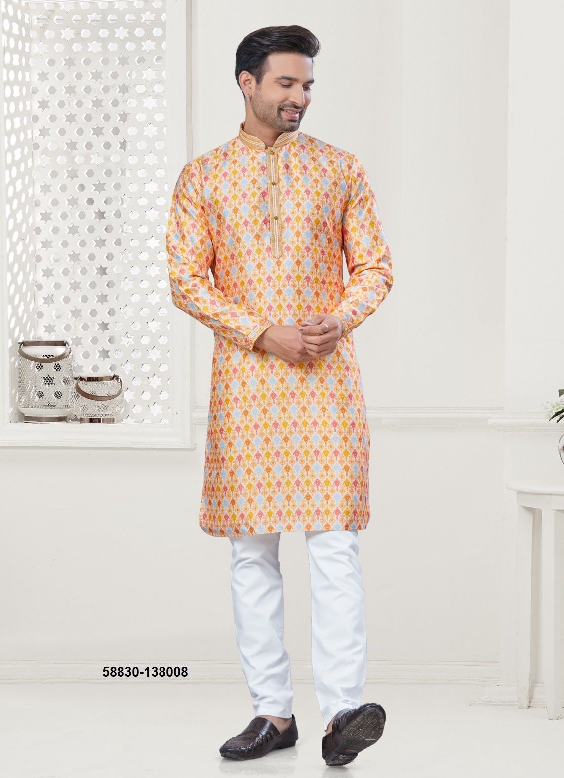 WEDDING COLLECTION 138 - Catalog # 58830 (Set of 8 Men's Ethnic Wear) by Brand DESI MUSE