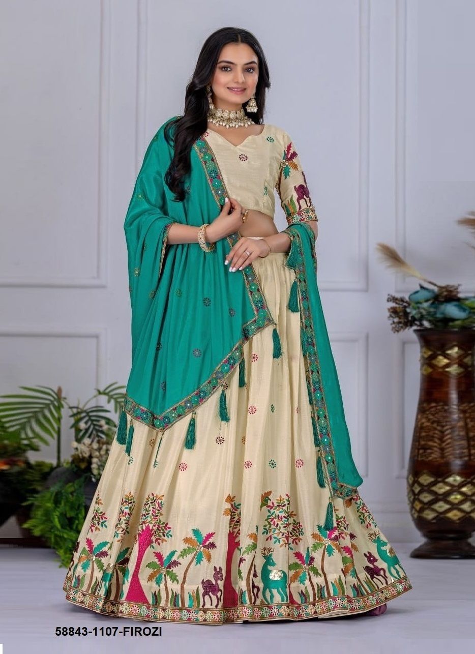 MAUVE & CREAM - Catalog # 58843 (Set of 2 Semi-Stitched Lehengas) by Brand DESI MUSE MAUVE & CREAM - Catalog # 58843 (Set of 2 Semi-Stitched Lehengas) by Brand DESI MUSE
