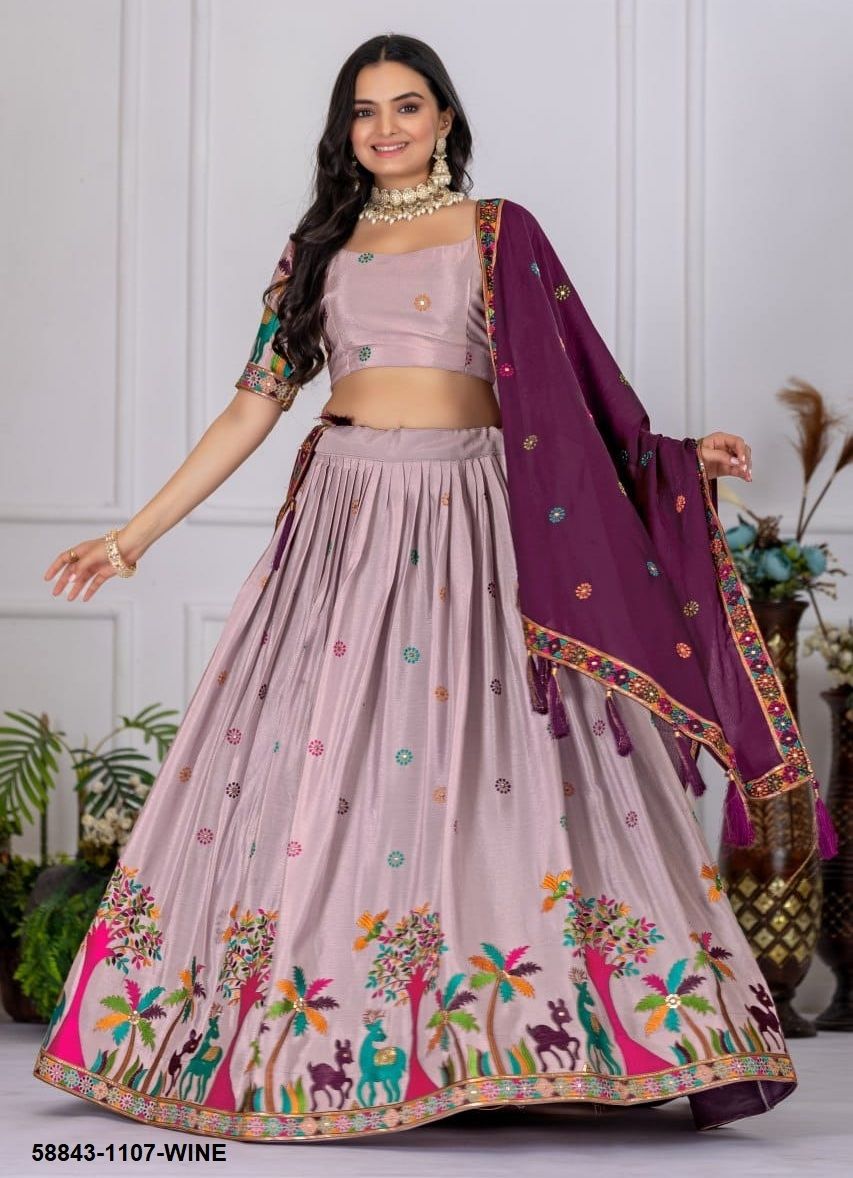 MAUVE & CREAM - Catalog # 58843 (Set of 2 Semi-Stitched Lehengas) by Brand DESI MUSE MAUVE & CREAM - Catalog # 58843 (Set of 2 Semi-Stitched Lehengas) by Brand DESI MUSE