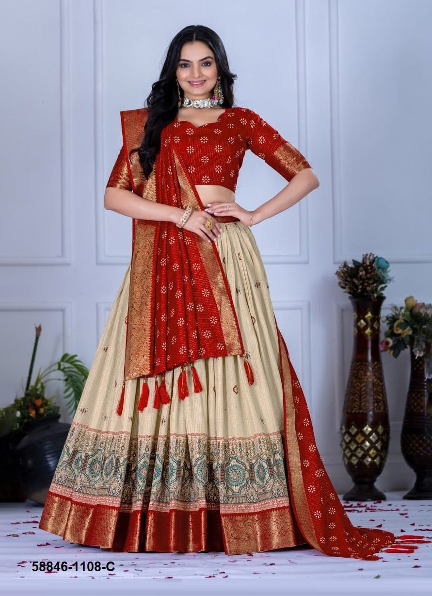 SERIES 1108 - Catalog # 58846 (Set of 5 Semi-Stitched Lehengas) by Brand DESI MUSE