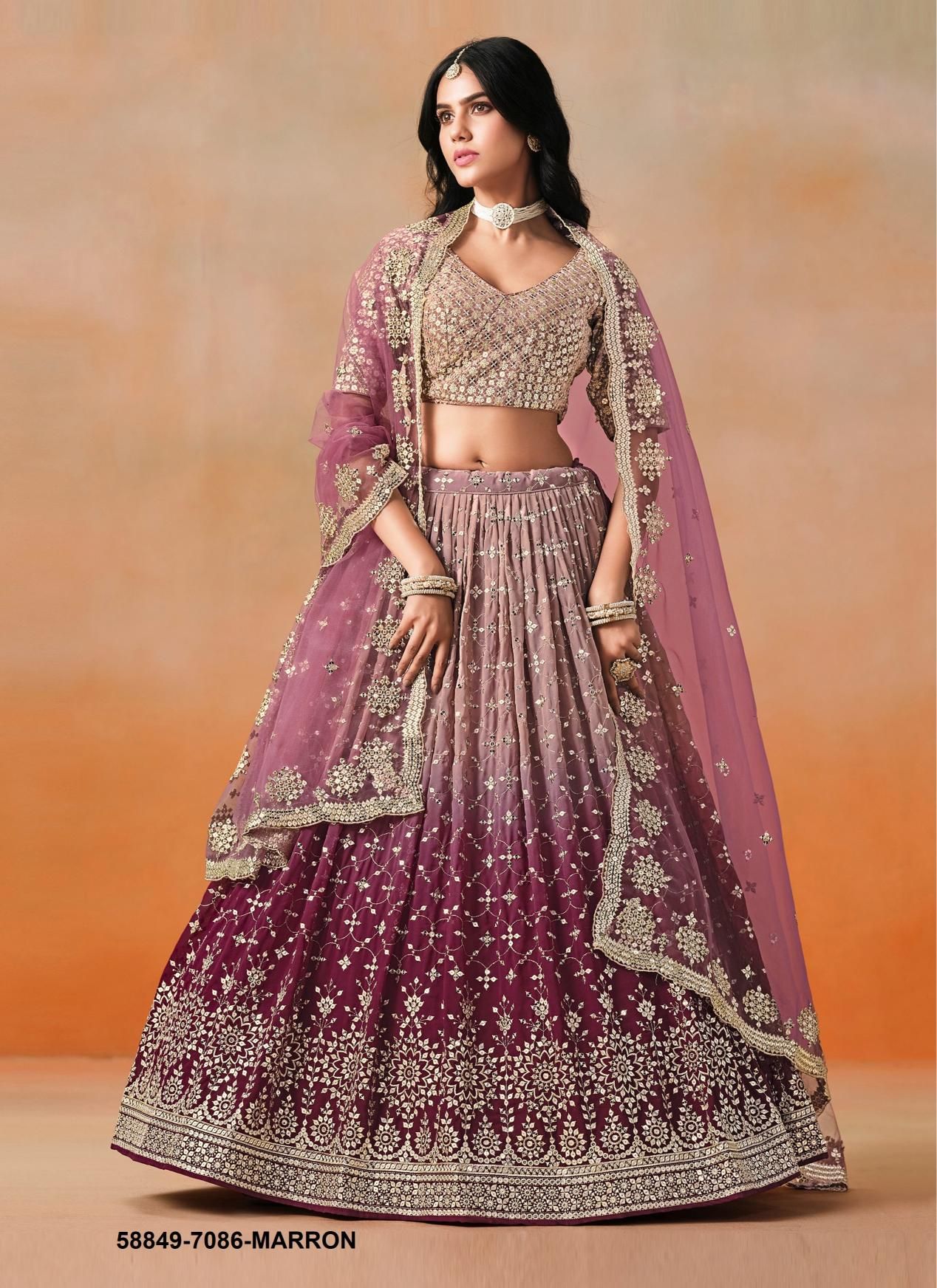 ELEGANCE - Catalog # 58849 (Set of 11 Semi-Stitched Lehengas) by Brand DESI MUSE