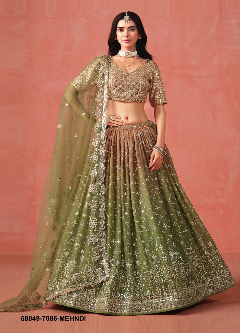 ELEGANCE - Catalog # 58849 (Set of 11 Semi-Stitched Lehengas) by Brand DESI MUSE