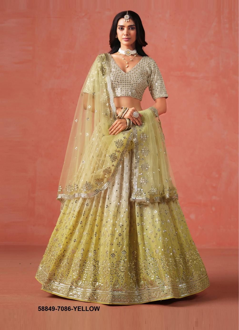 ELEGANCE - Catalog # 58849 (Set of 11 Semi-Stitched Lehengas) by Brand DESI MUSE