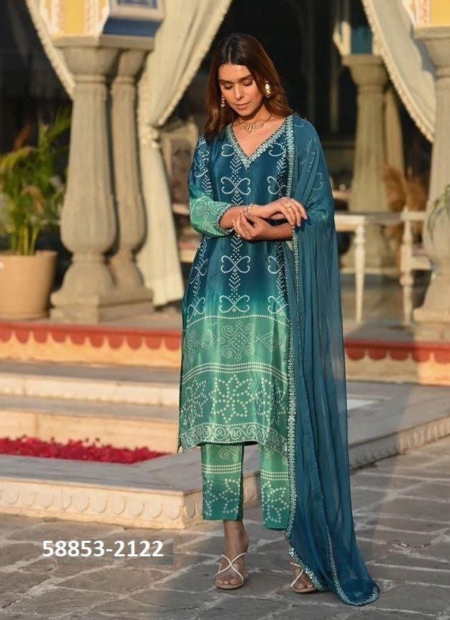 BANDHANI ON CHINON - Catalog # 58853 (Set of 2 Readymade Salwar Suits) by Brand DESI MUSE