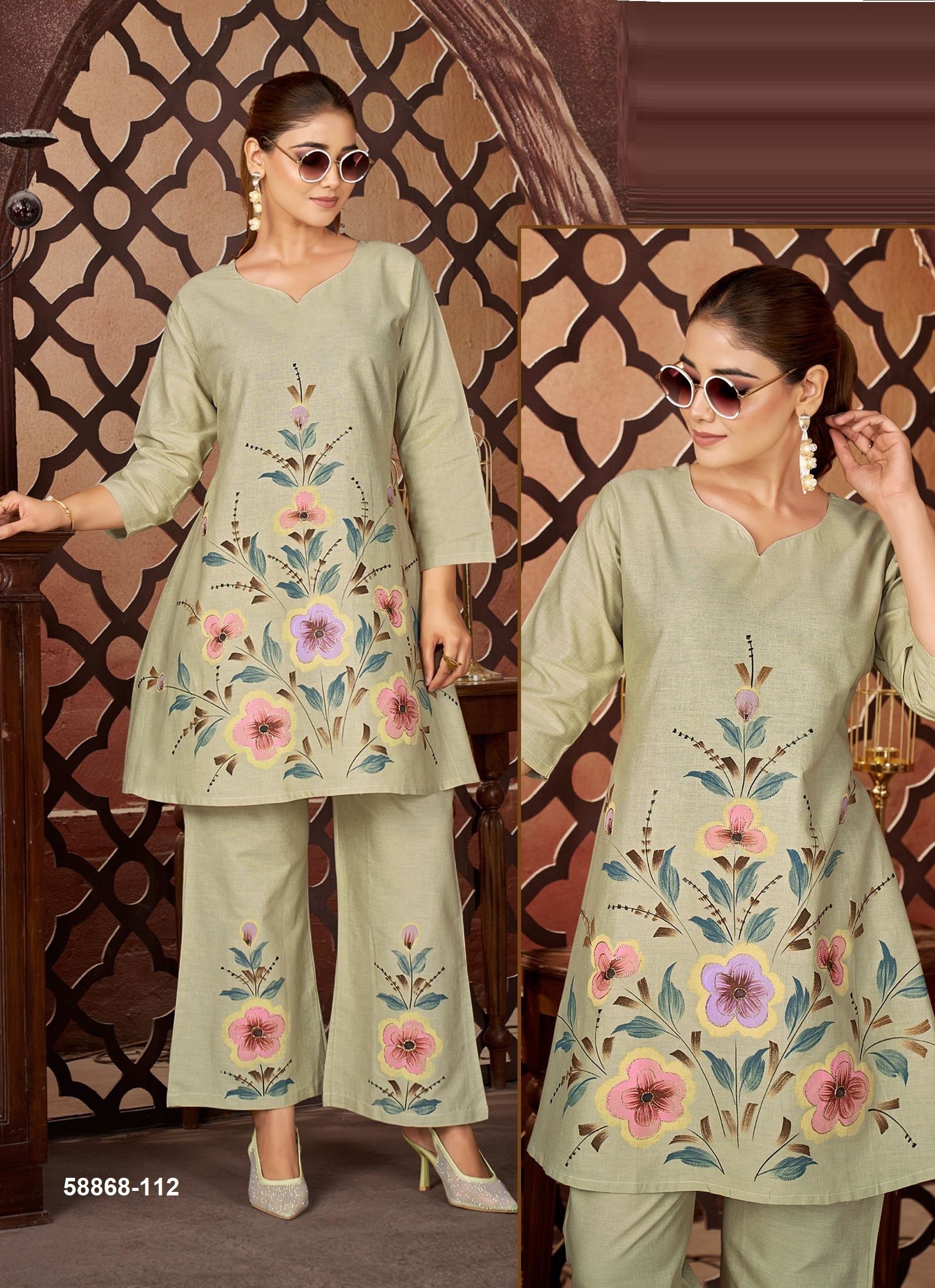 COTTON PRINTED FLORAL CO-ORD SETS - Catalog # 58868 (Set of 4 SIZE-SETS [Tops With Bottoms]) by Brand RED FEATHER