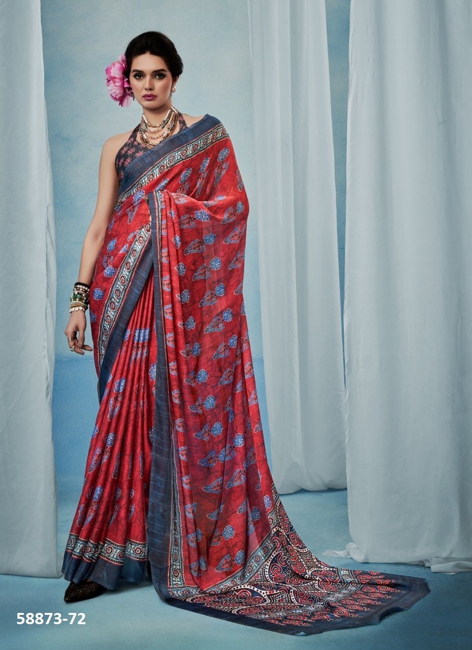 AJRAKH SILK - Catalog # 58873 (Set of 6 Sarees) by Brand RAJTEX FABRICS