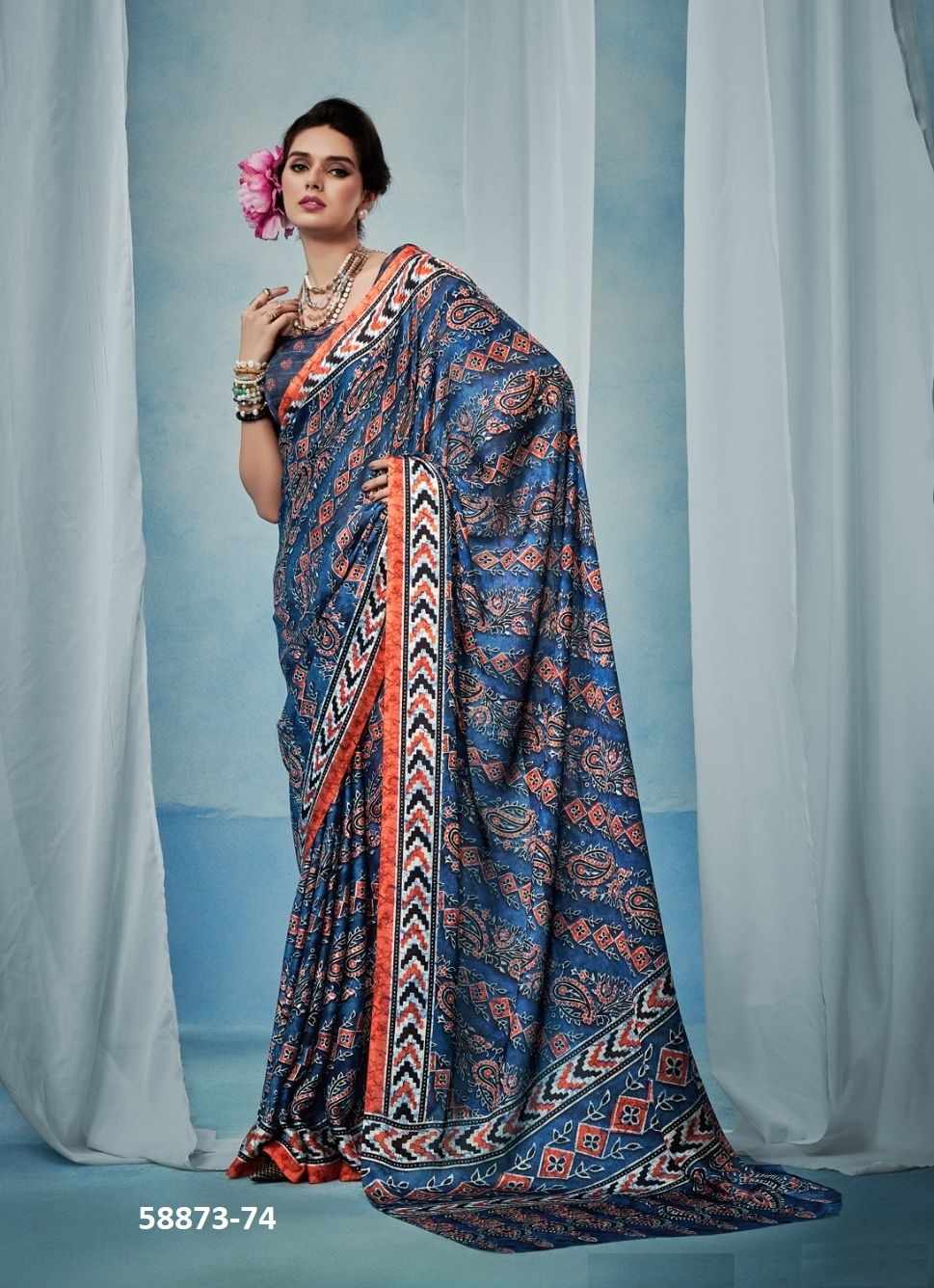 AJRAKH SILK - Catalog # 58873 (Set of 6 Sarees) by Brand RAJTEX FABRICS