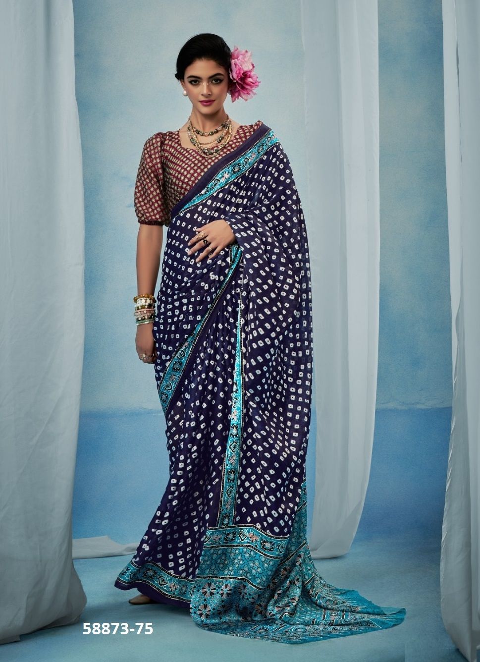 AJRAKH SILK - Catalog # 58873 (Set of 6 Sarees) by Brand RAJTEX FABRICS