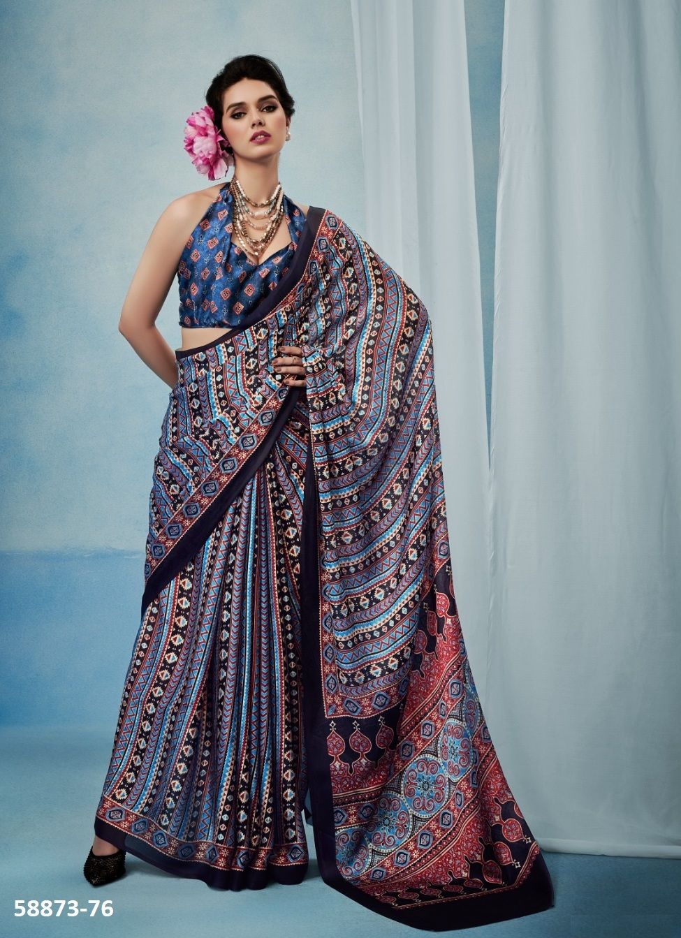 AJRAKH SILK - Catalog # 58873 (Set of 6 Sarees) by Brand RAJTEX FABRICS
