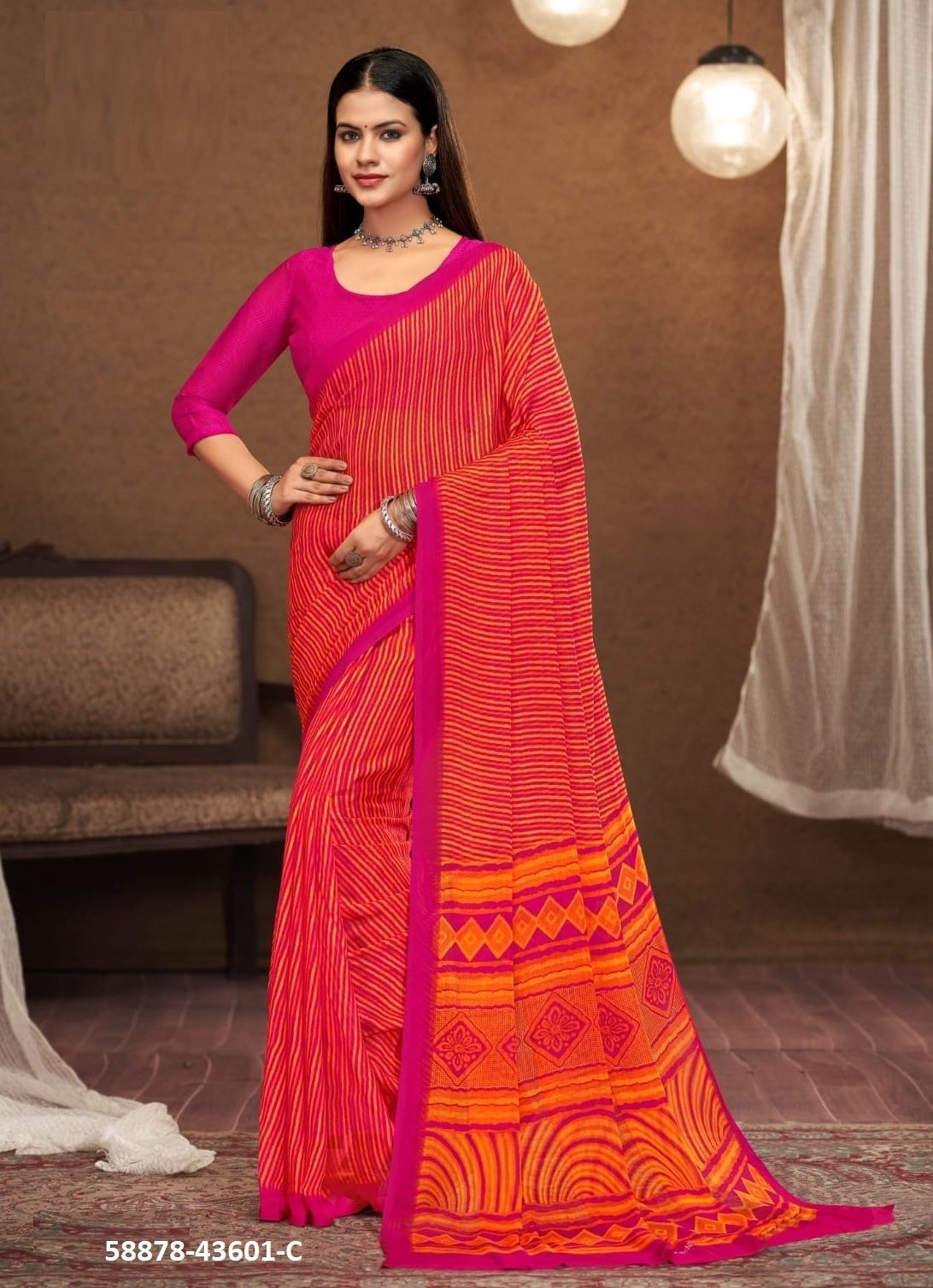 STAR CHIFFON 197 - Catalog # 58878 (Set of 12 Sarees) by Brand RUCHI SAREES