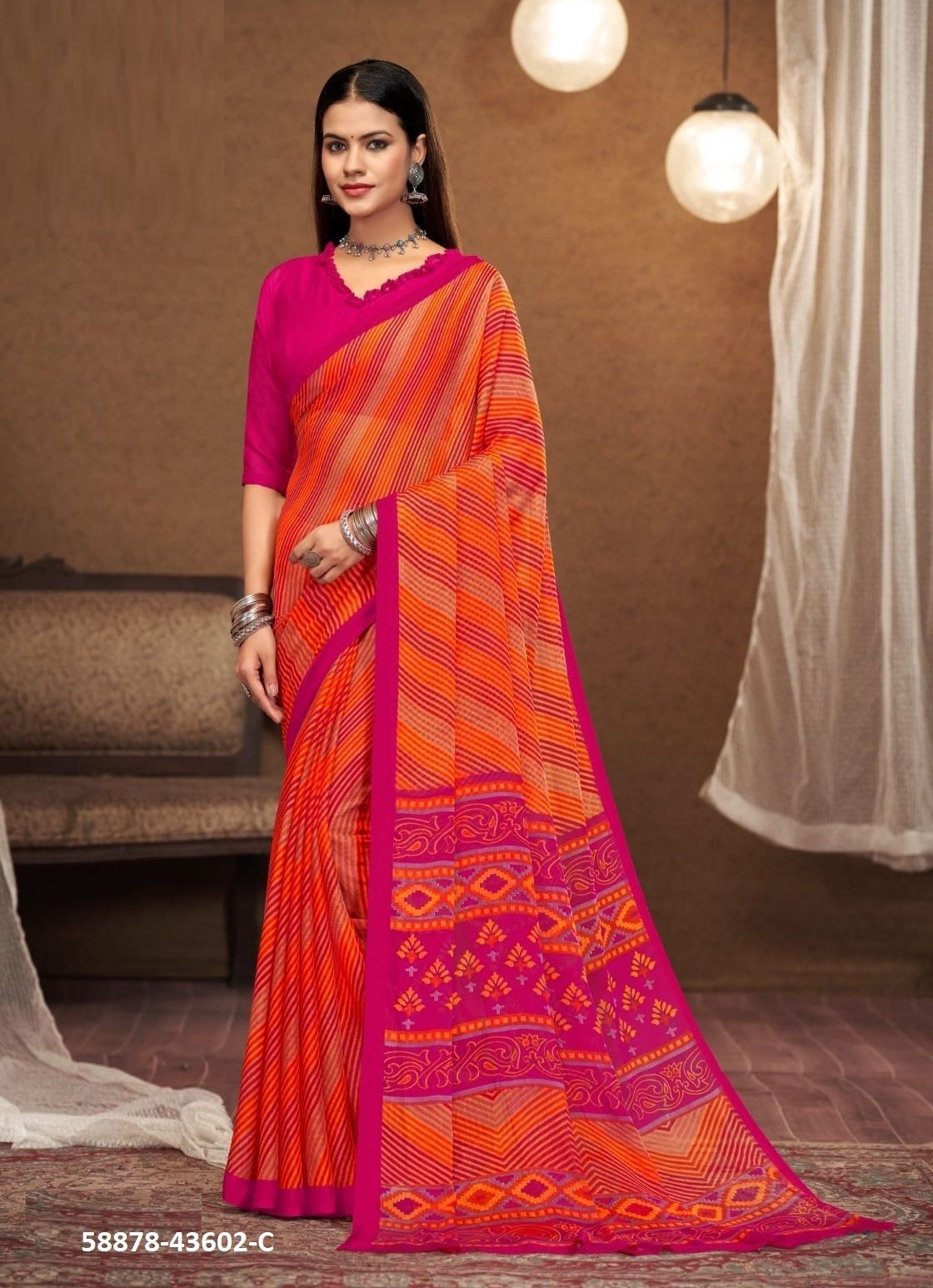 STAR CHIFFON 197 - Catalog # 58878 (Set of 12 Sarees) by Brand RUCHI SAREES