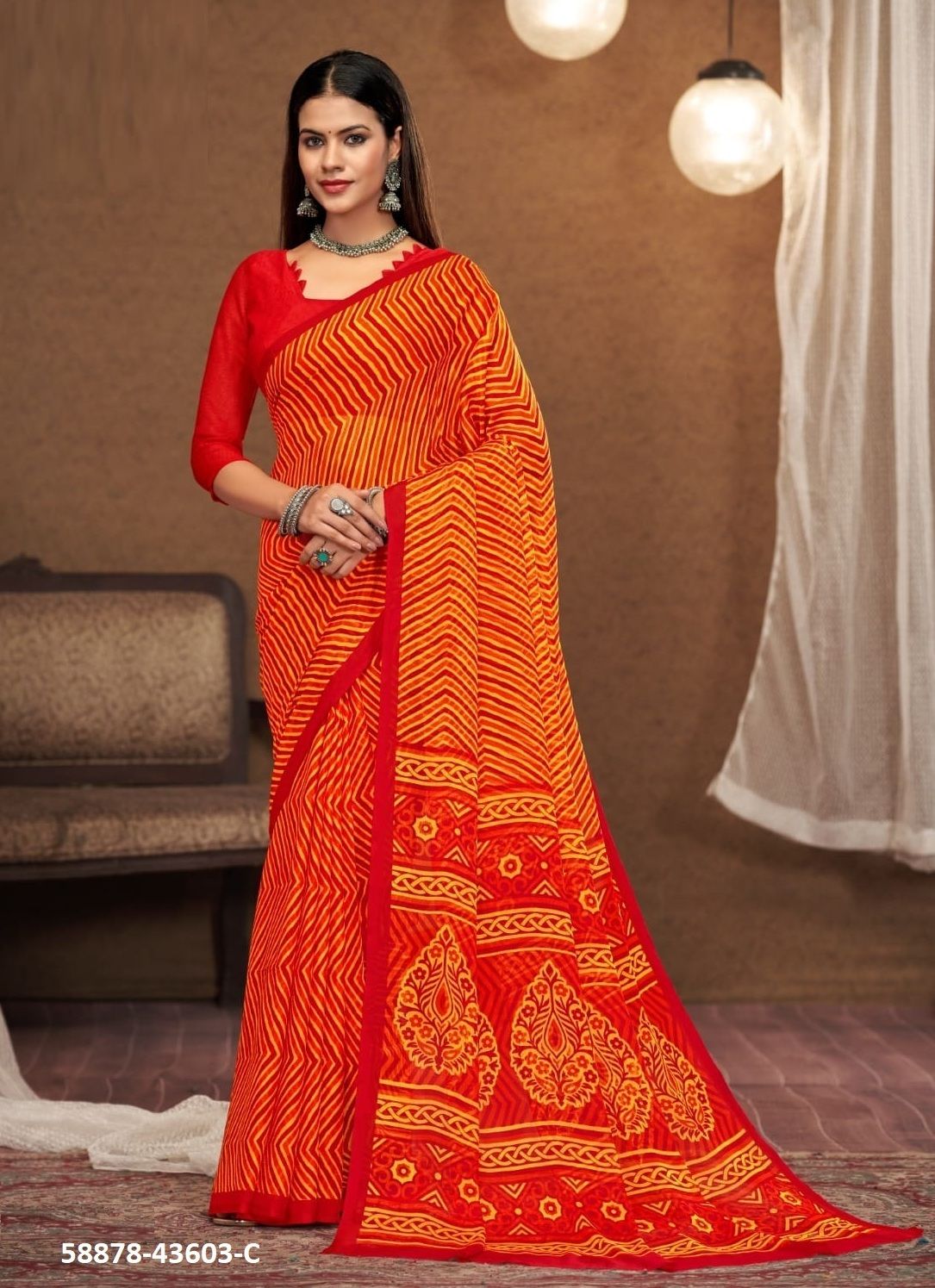 STAR CHIFFON 197 - Catalog # 58878 (Set of 12 Sarees) by Brand RUCHI SAREES