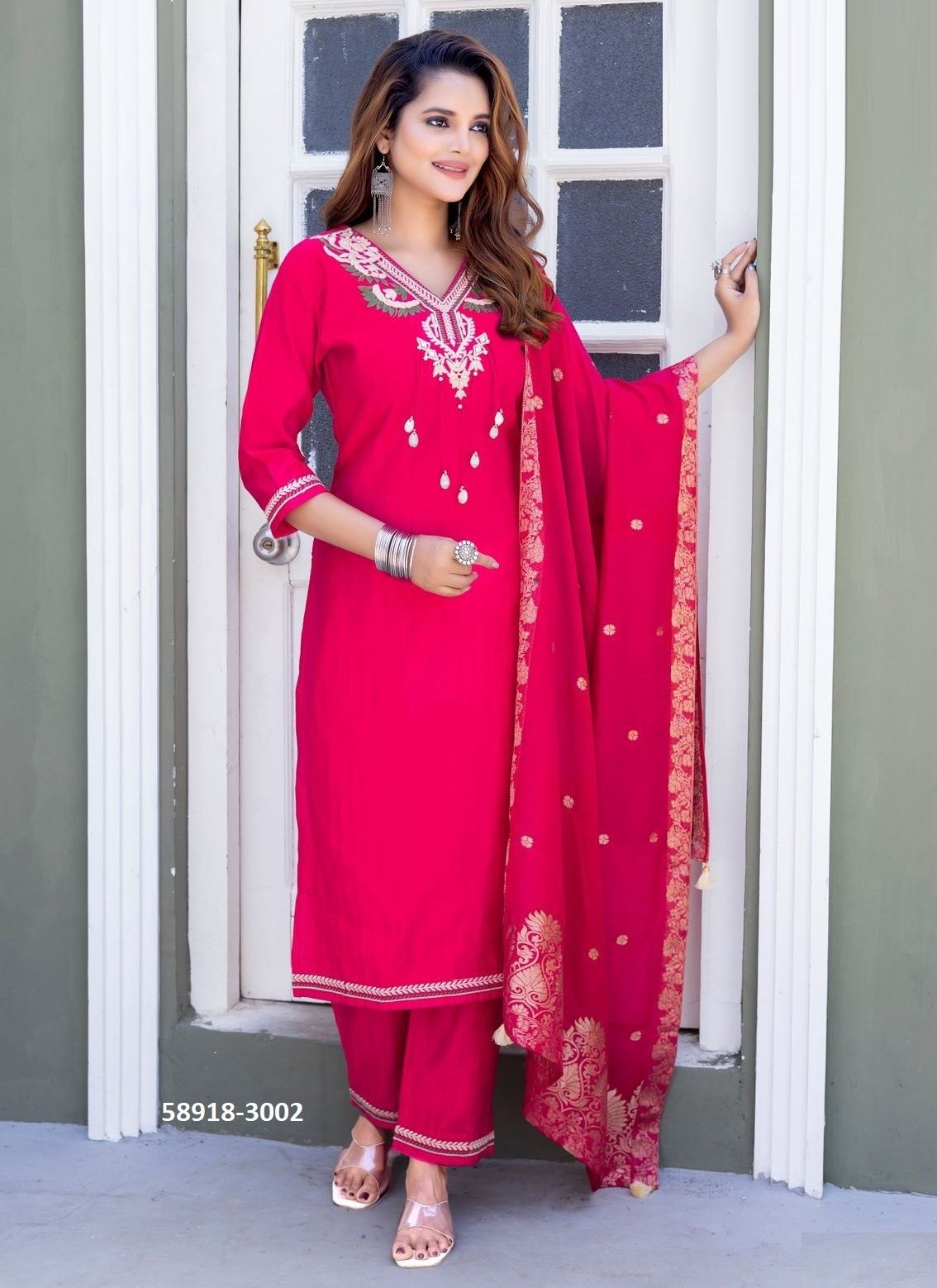 MANSA - Catalog # 58918 (Set of 6 Readymade Salwar Suits) by Brand MITTOO