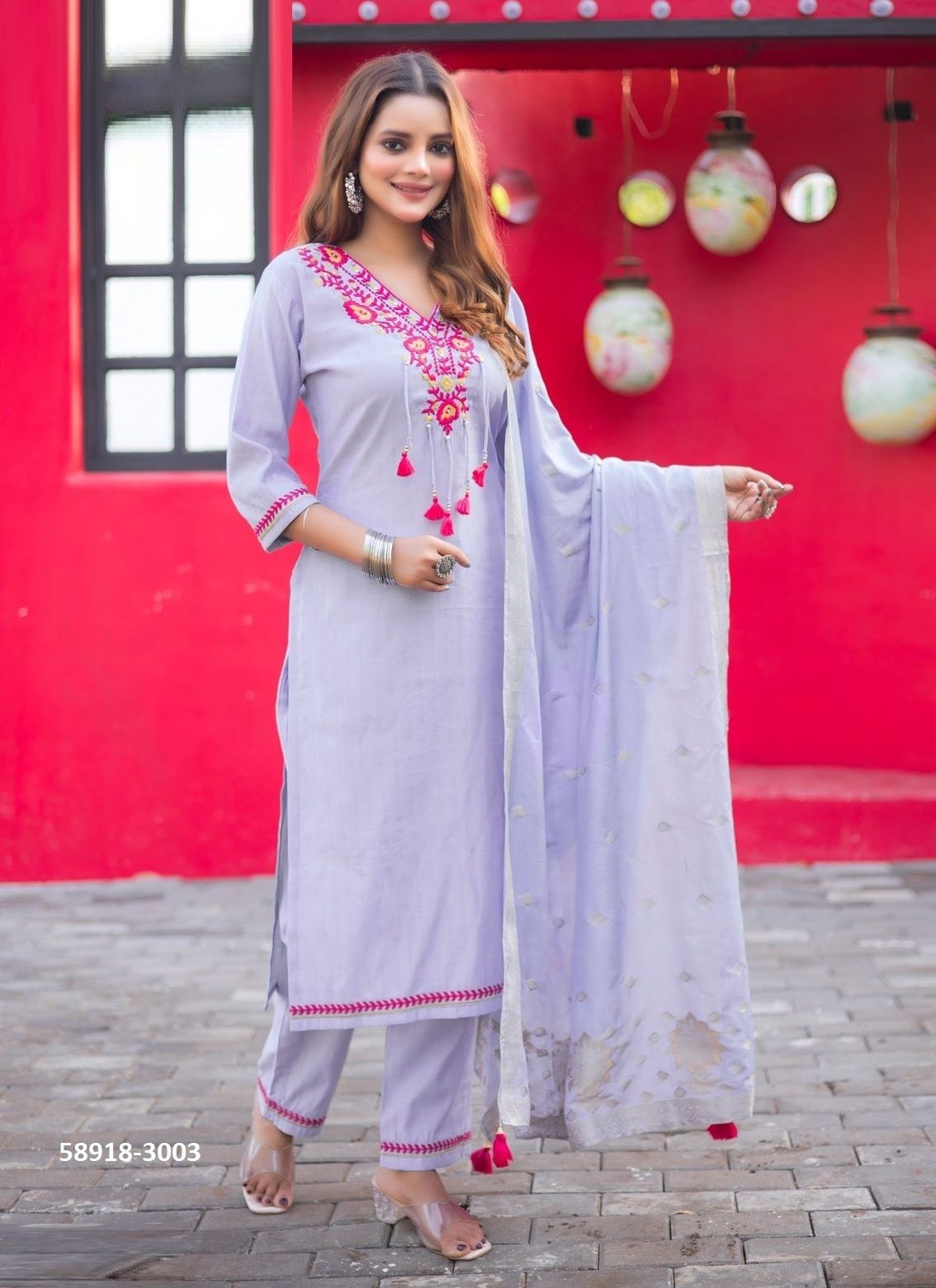 MANSA - Catalog # 58918 (Set of 6 Readymade Salwar Suits) by Brand MITTOO