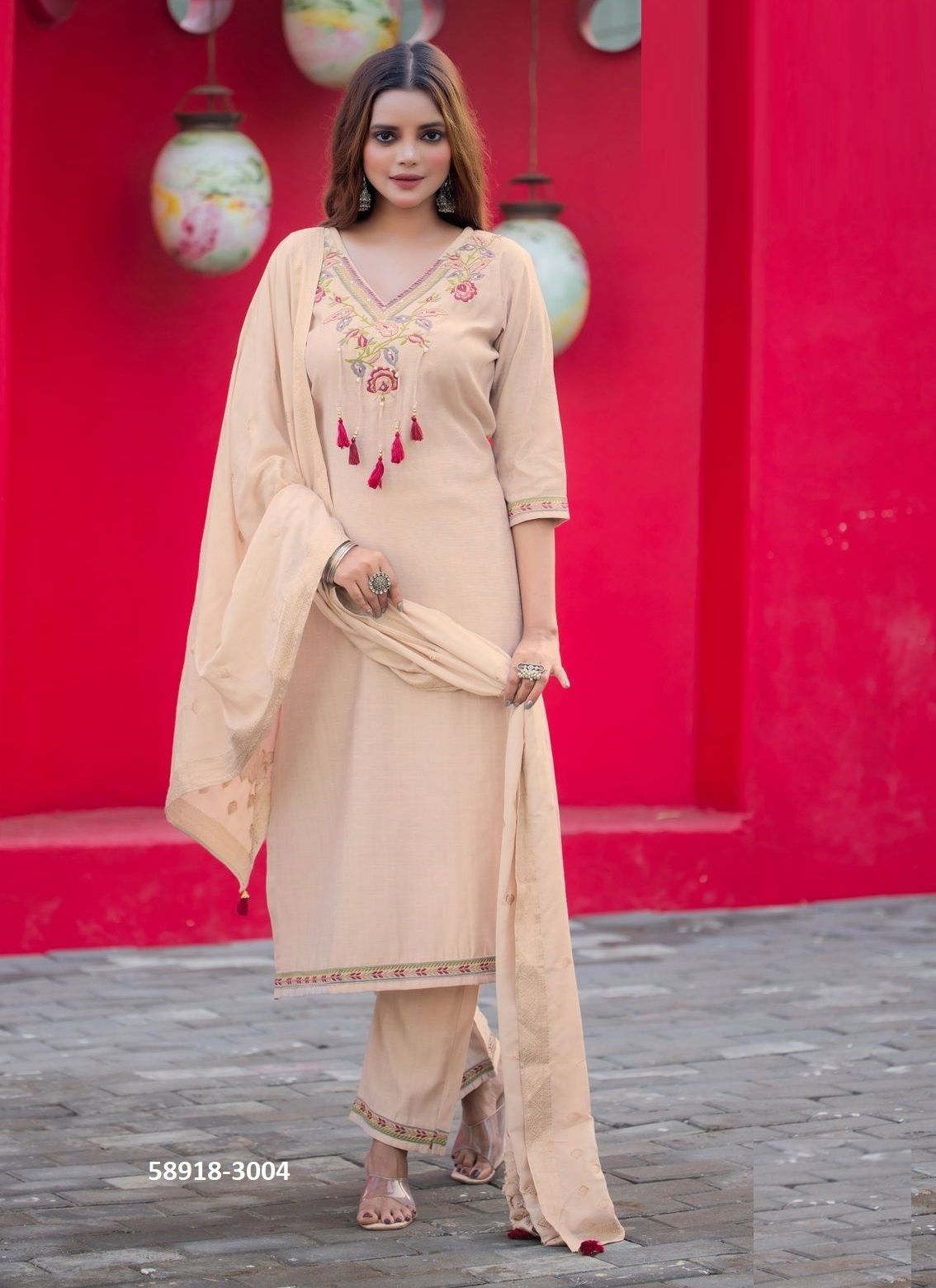 MANSA - Catalog # 58918 (Set of 6 Readymade Salwar Suits) by Brand MITTOO