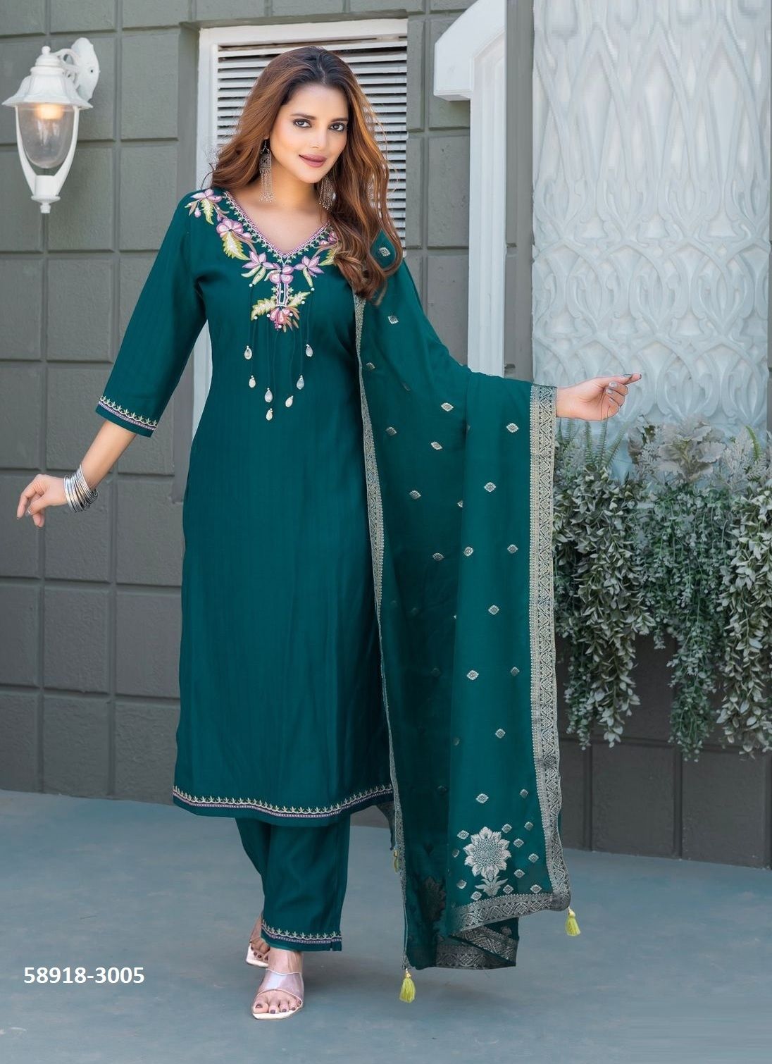 MANSA - Catalog # 58918 (Set of 6 Readymade Salwar Suits) by Brand MITTOO