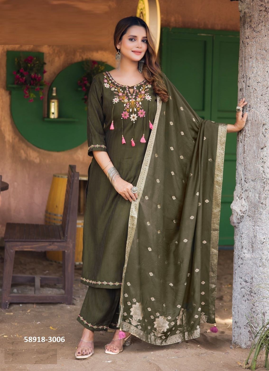 MANSA - Catalog # 58918 (Set of 6 Readymade Salwar Suits) by Brand MITTOO