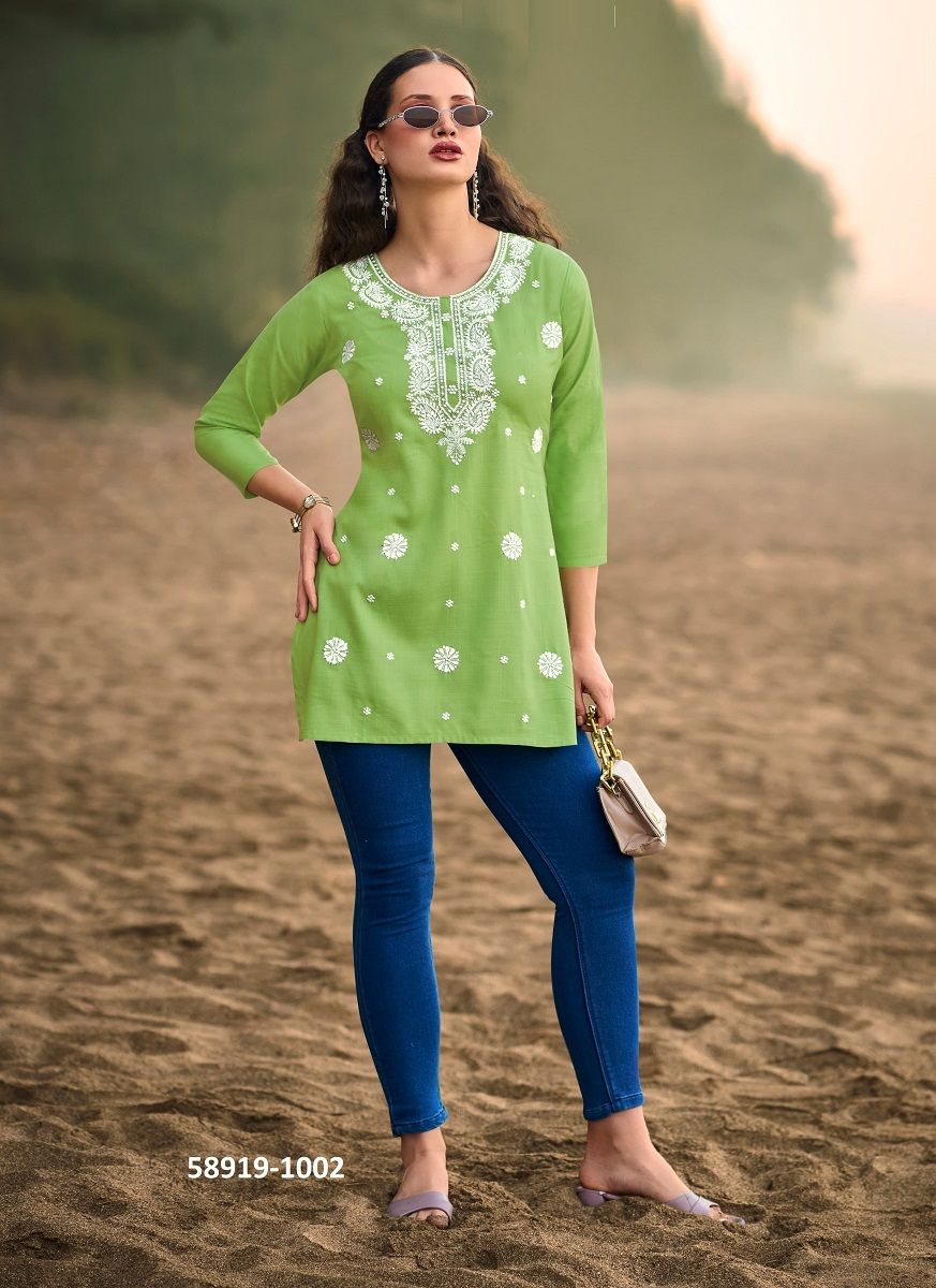 COLORS 6 - Catalog # 58919 (Set of 6 Readymade Women's Kurtis / Tops) by Brand TIPS & TOPS