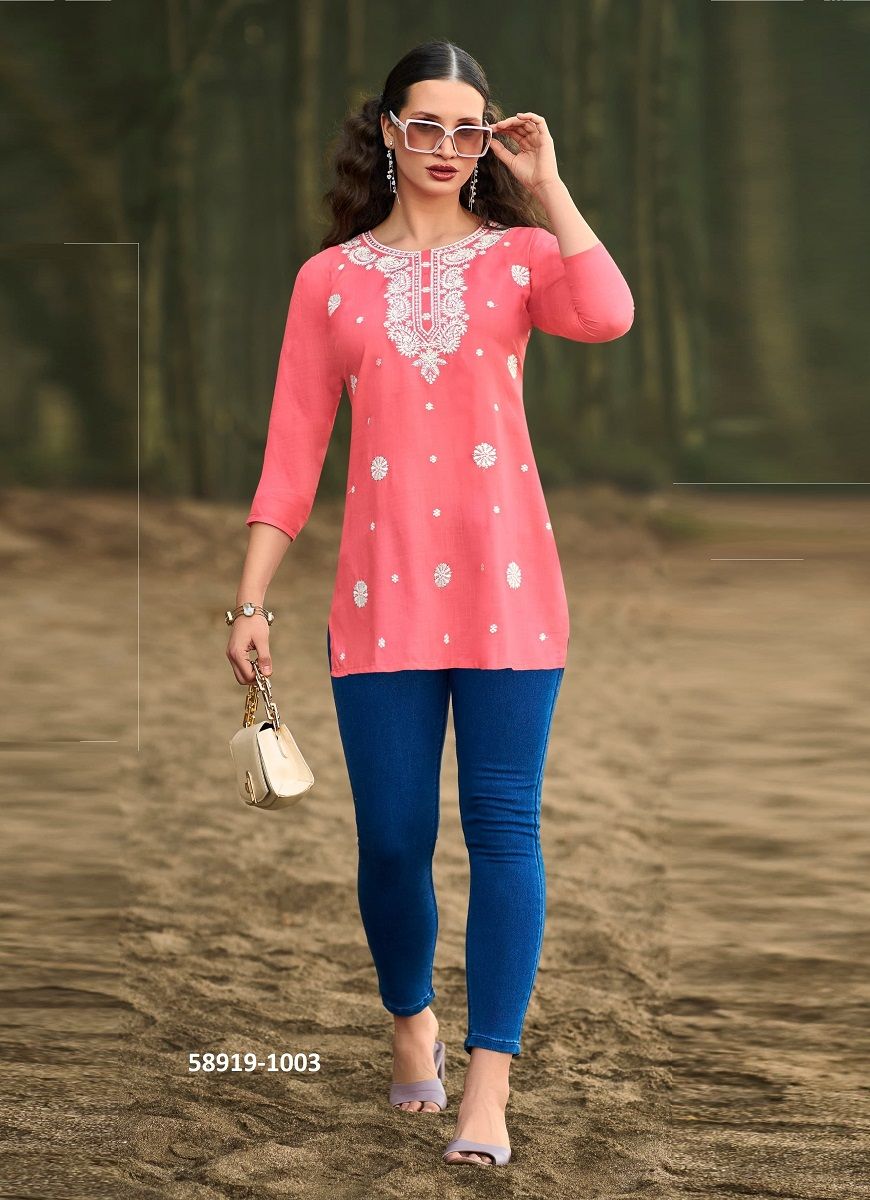 COLORS 6 - Catalog # 58919 (Set of 6 Readymade Women's Kurtis / Tops) by Brand TIPS & TOPS