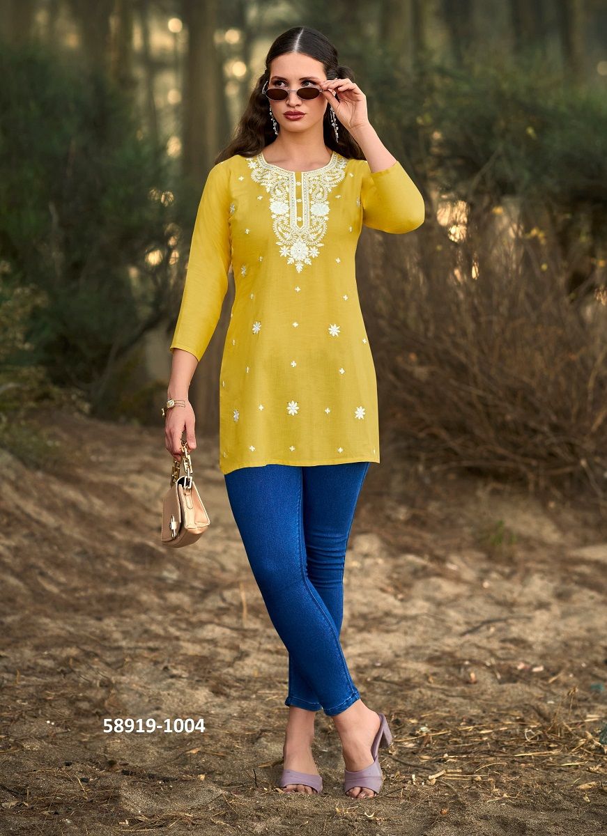 COLORS 6 - Catalog # 58919 (Set of 6 Readymade Women's Kurtis / Tops) by Brand TIPS & TOPS
